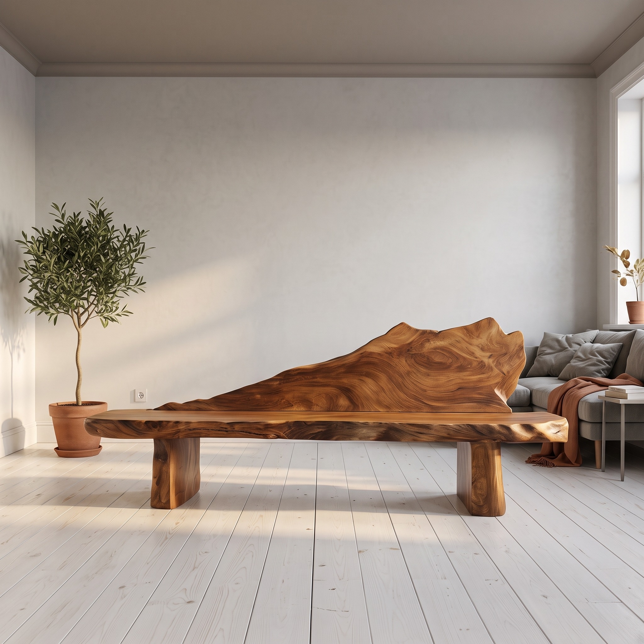 Rustic Hallway Bench with Natural Live Edge for Hallway and Foyer