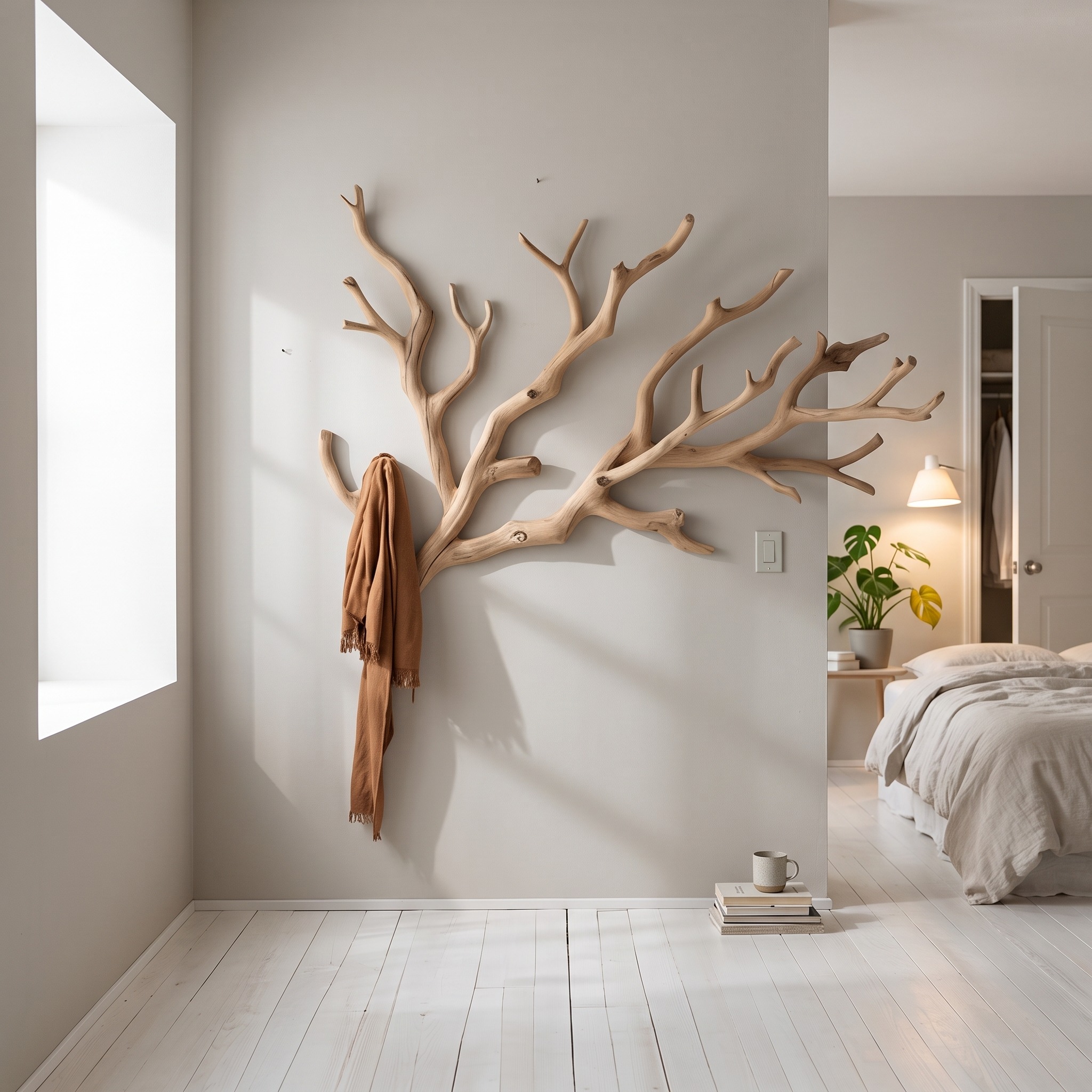 Rustic Hallway Coat Rack Stand Wooden Tree Branch Halloween Home Decor