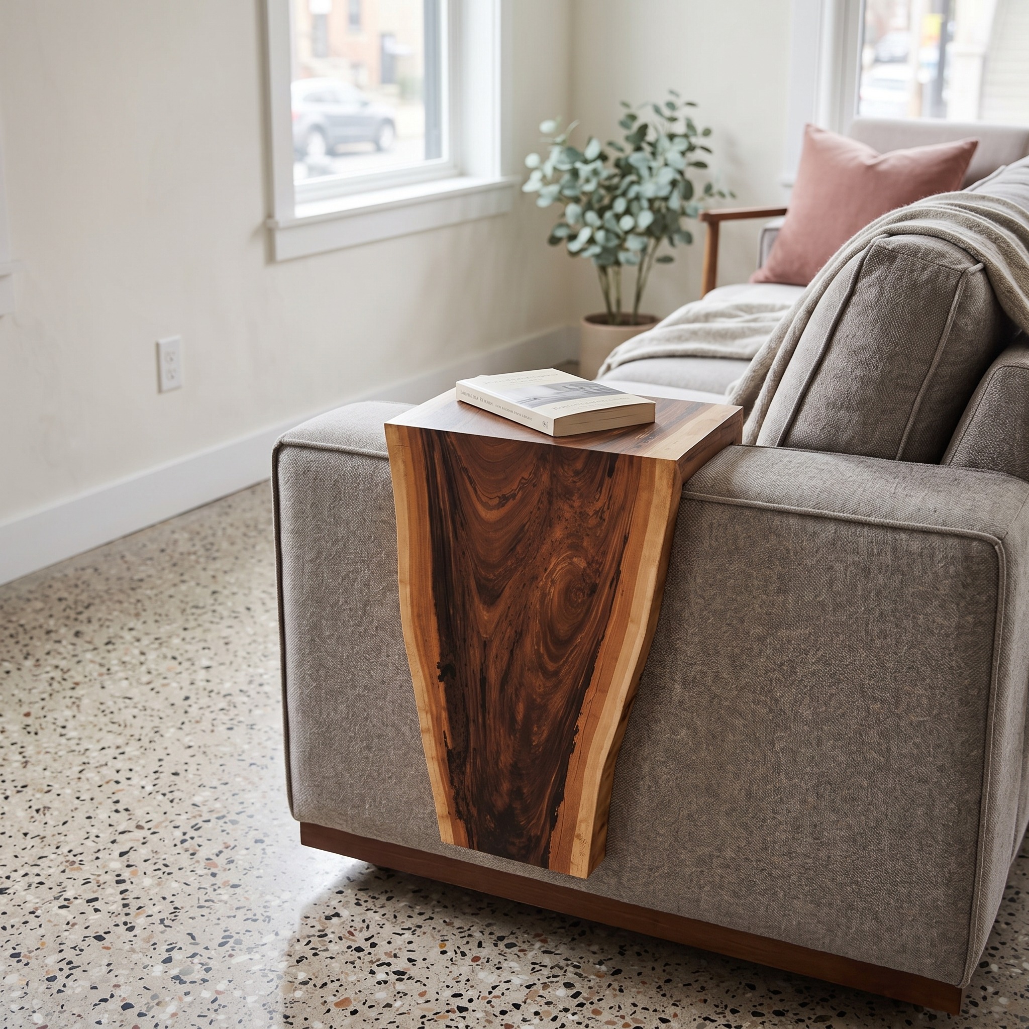 Rustic Handcrafted Armrest Table for Sofa Storage and Decor