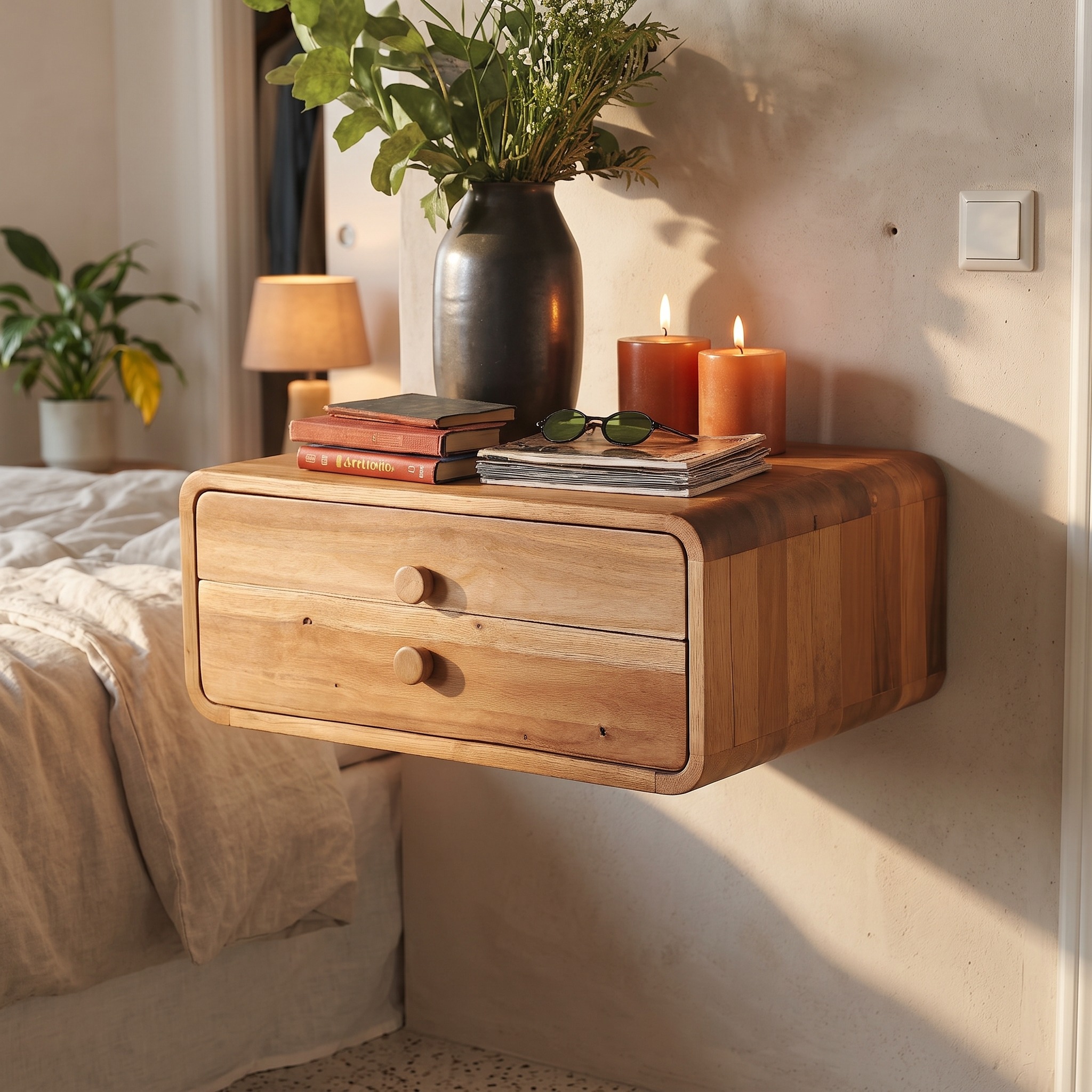 Rustic Handcrafted Floating Nightstand with Storage Drawer