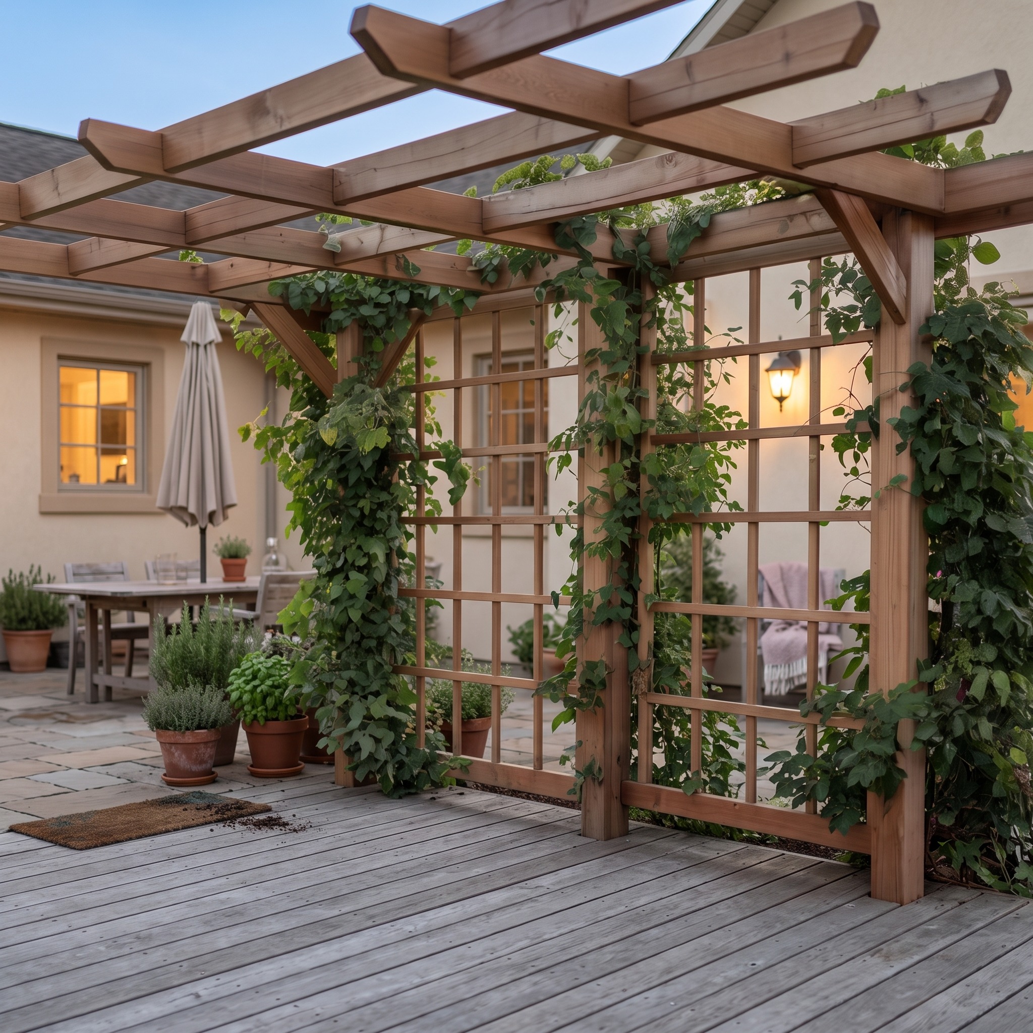 Rustic Handcrafted Outdoor Garden Seating and Trellis for Patio or Yard