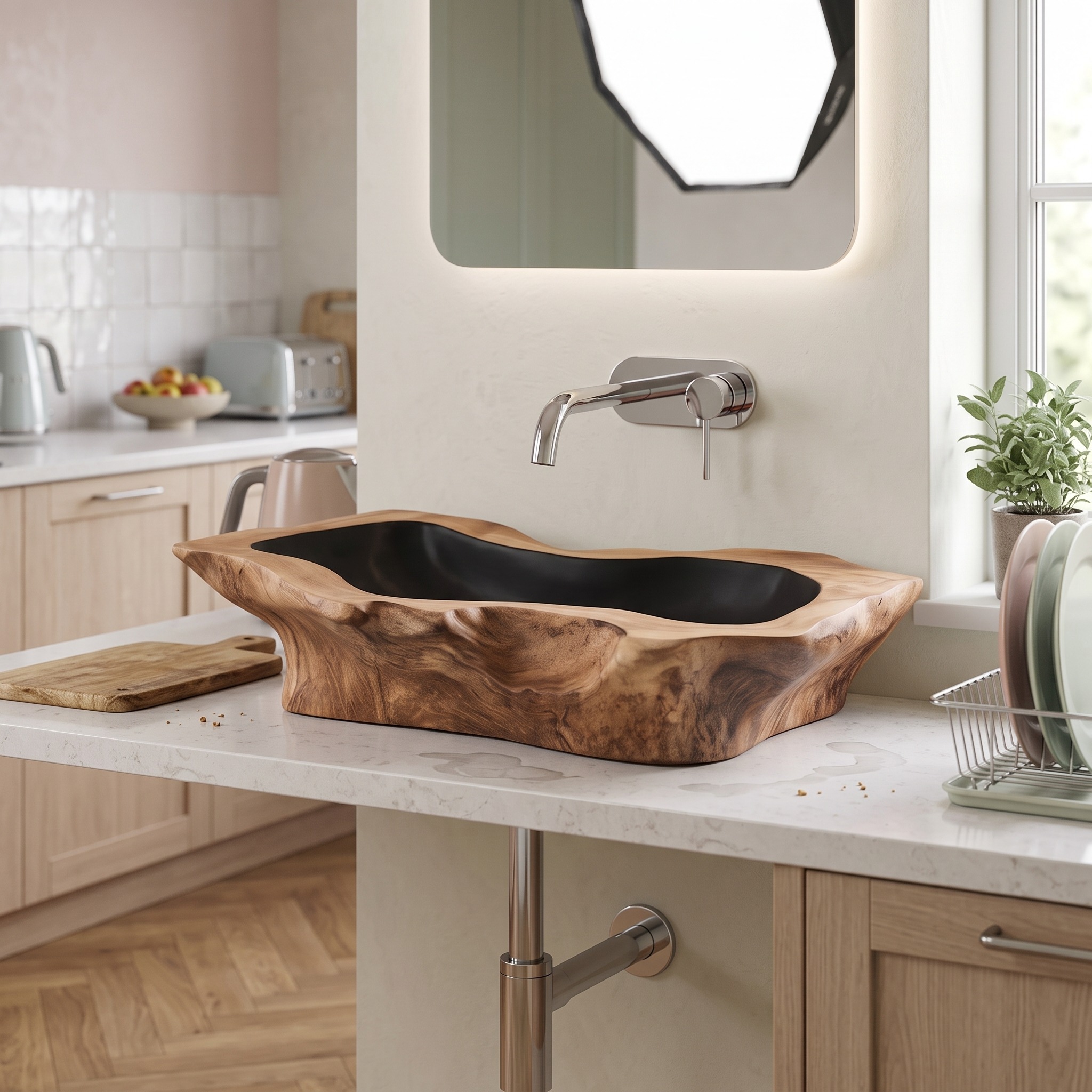 Rustic Handcrafted Wooden Vessel Sink for Bathroom Decor