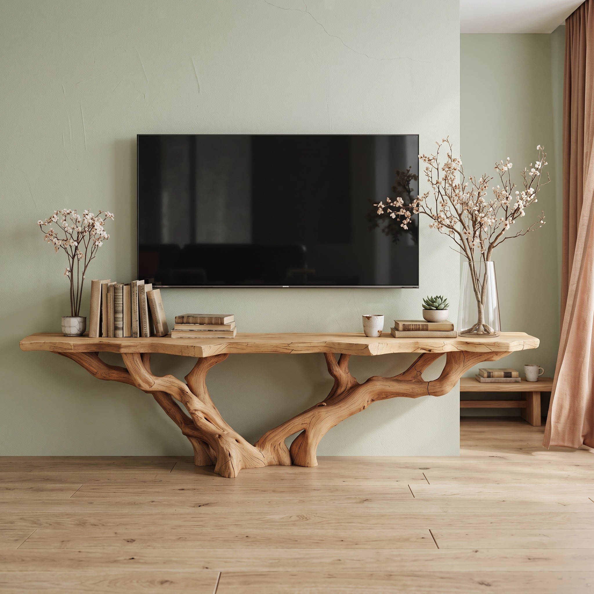Rustic Handmade Live Edge TV Console for Living Room and Bedroom