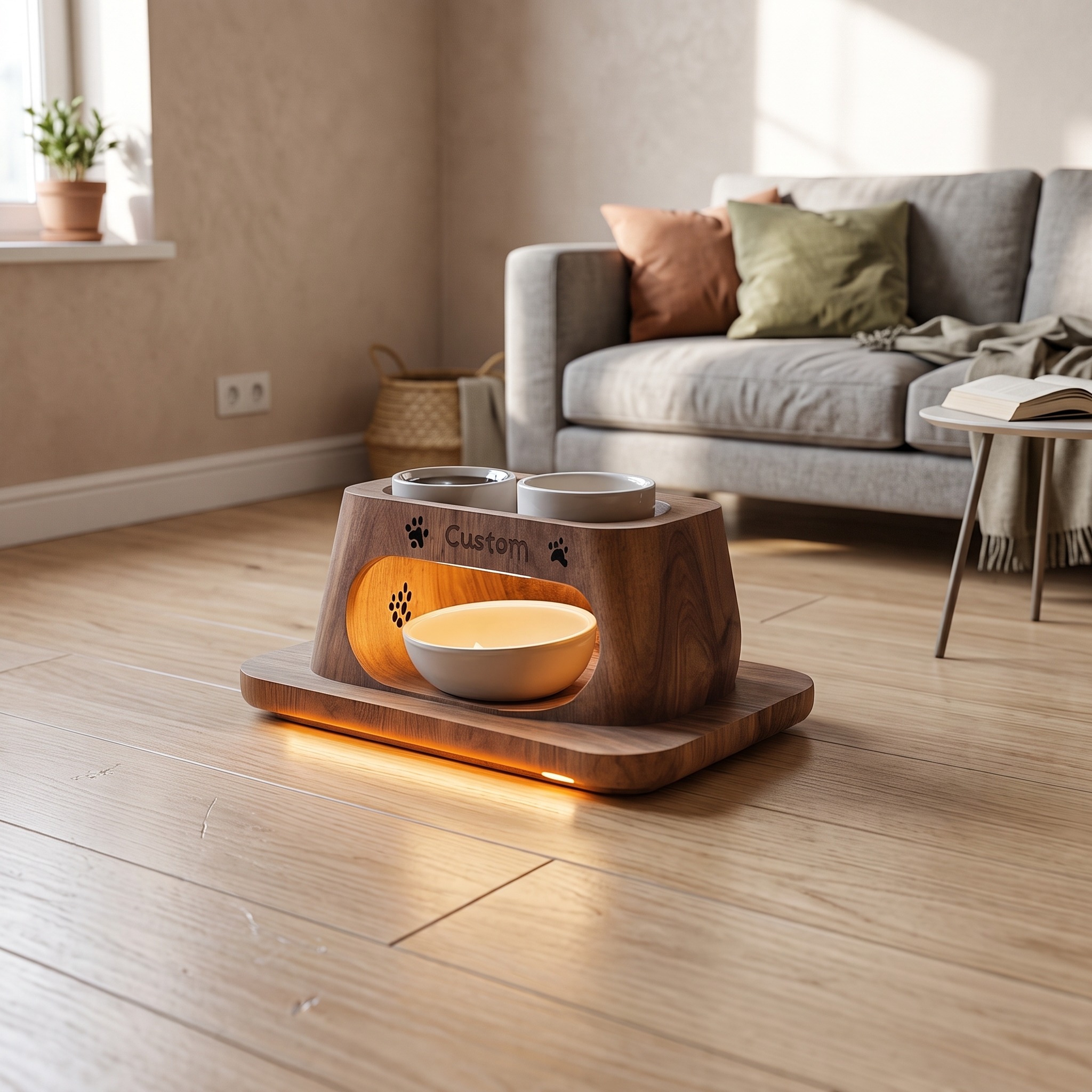 Rustic Handmade Pet Feeding Stand for Home Use