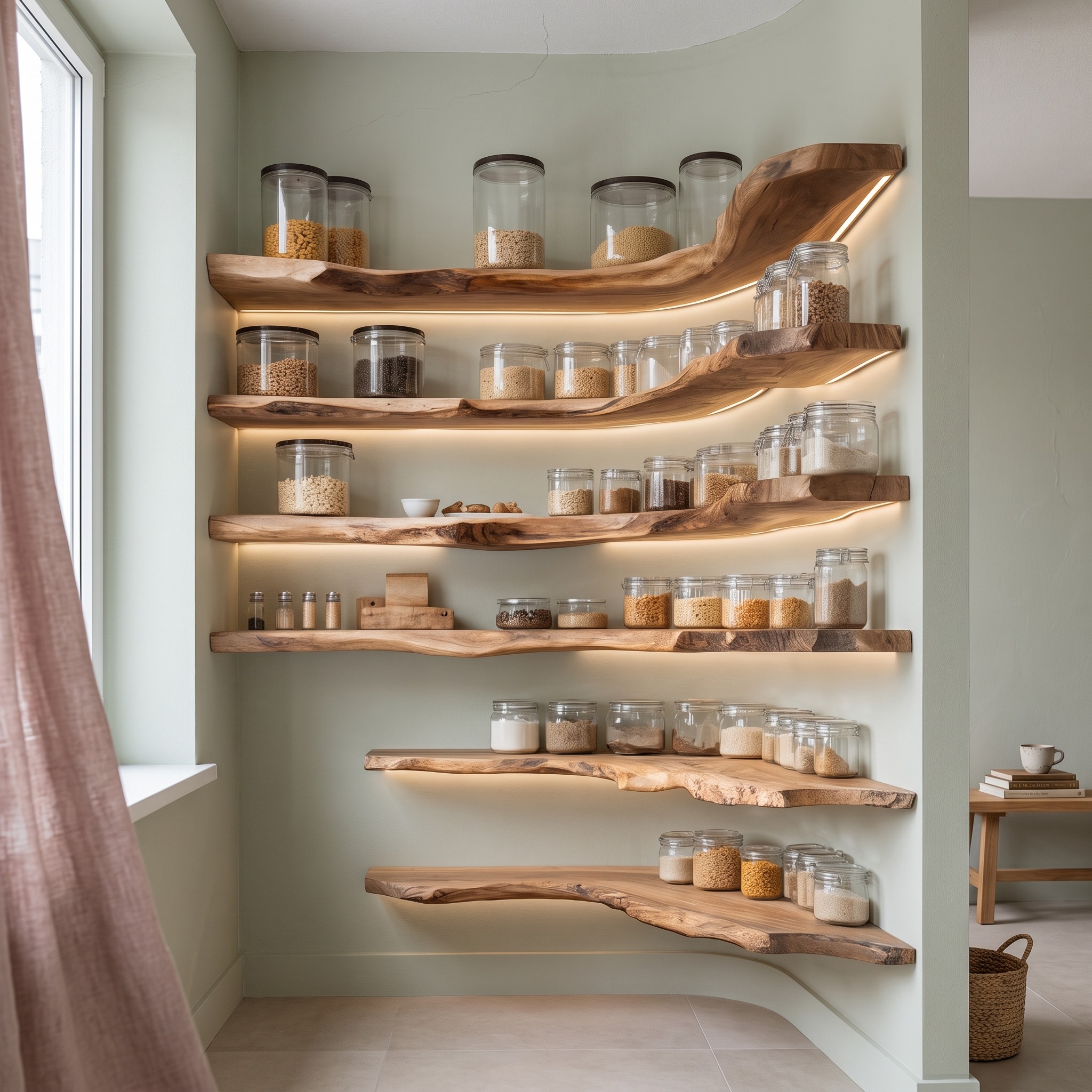 Rustic Handmade Wooden Spice Rack for Kitchen Wall