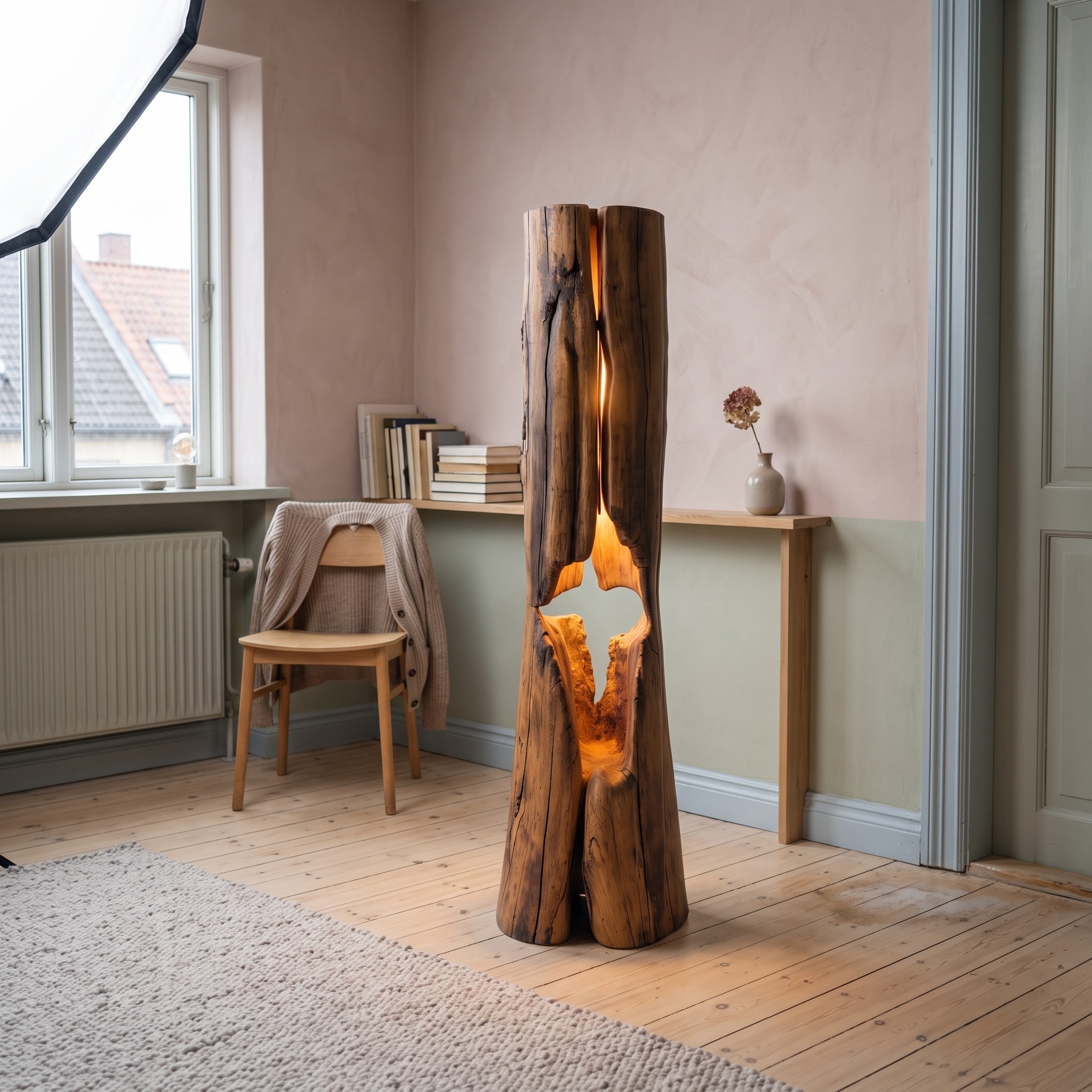 Rustic Hollowed Log Floor Lamp for Lighting in Living Room Bedroom and Office