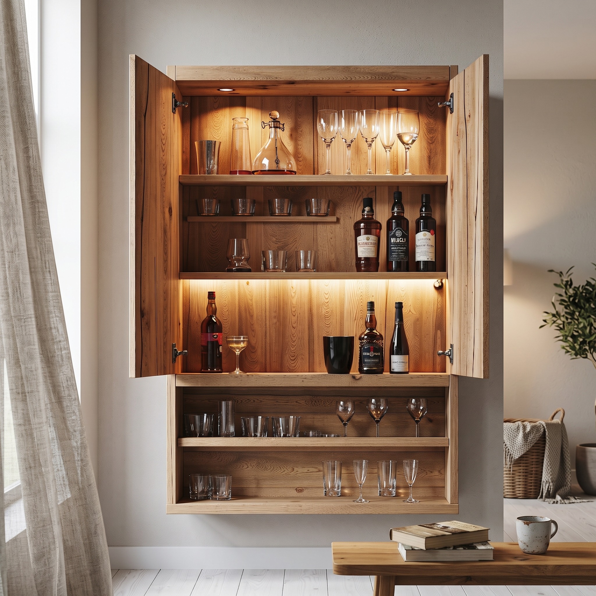 Rustic Home Bar Natural Wood Shelf for Stylish Wine Bottle Storage