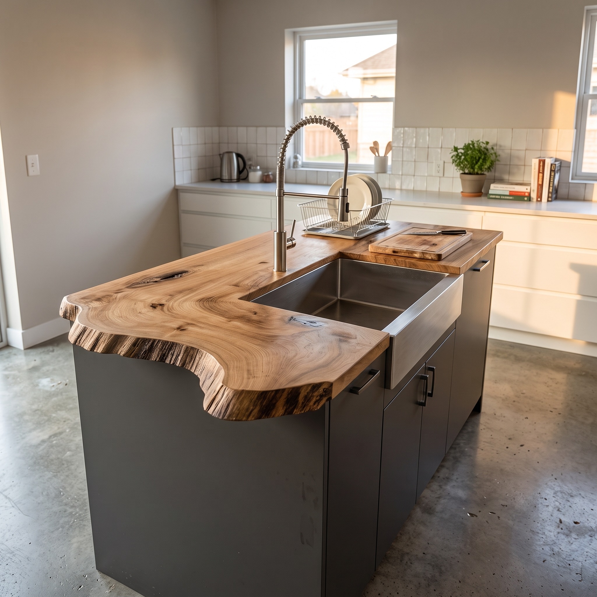 Rustic Industrial Luxury Live Edge Kitchen Island Kitchen or Loft Interior