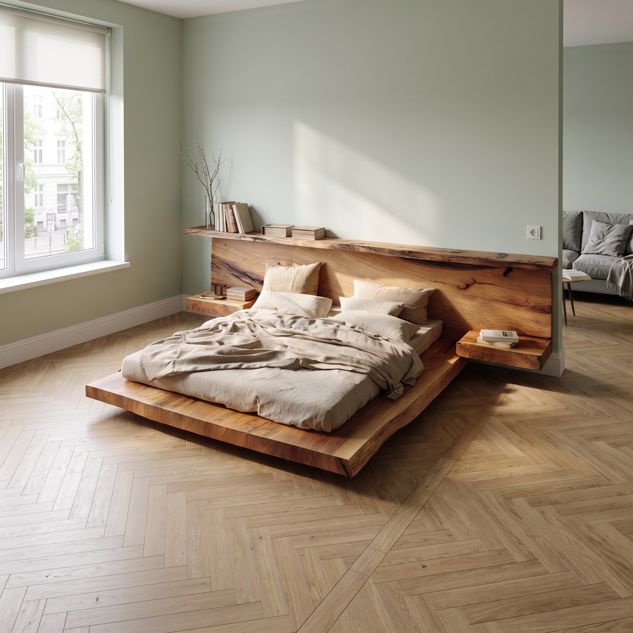 Rustic Japanese Inspired Bed Bedroom