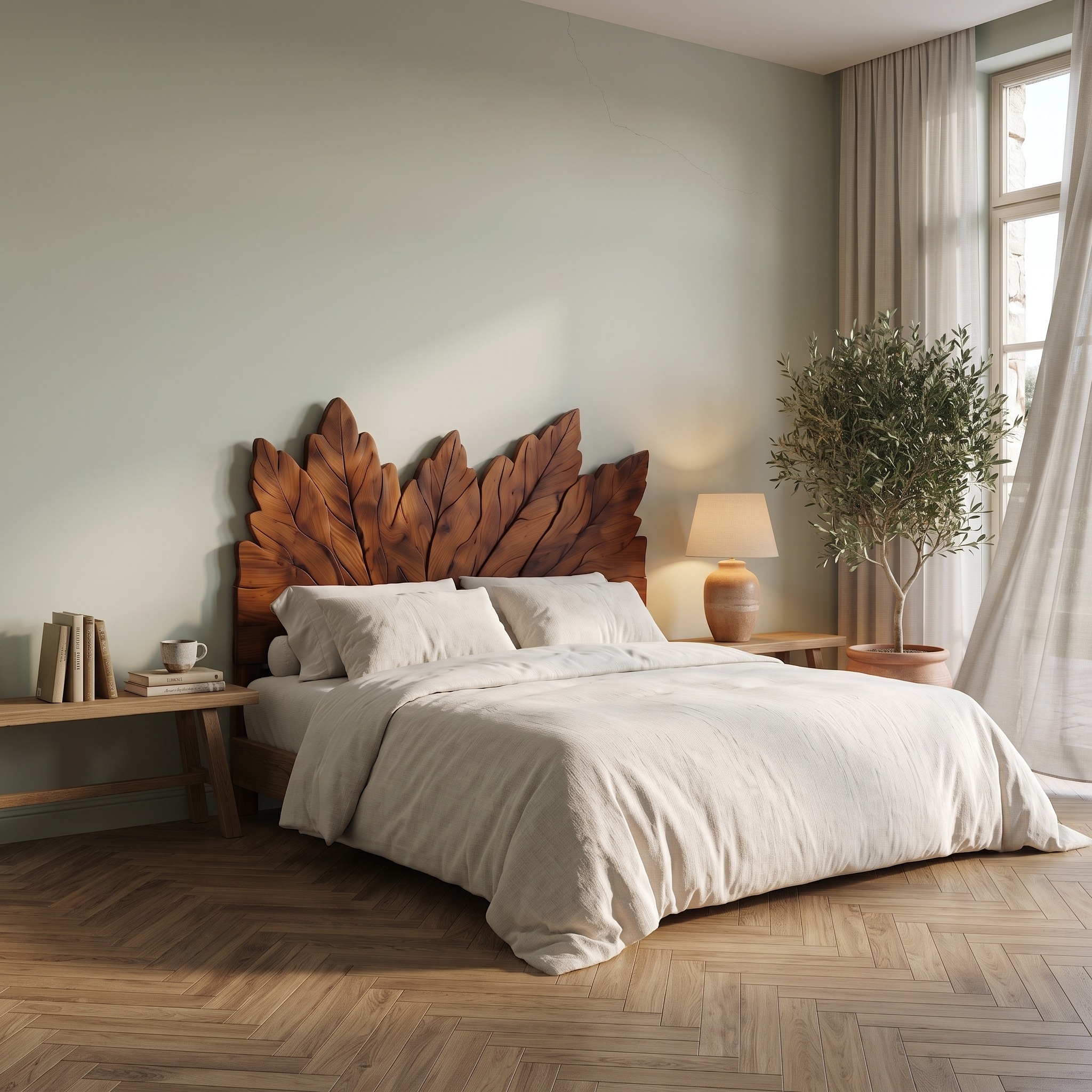 Rustic Leaf Inspired Headboard Wooden Bed Headboard for Bedroom