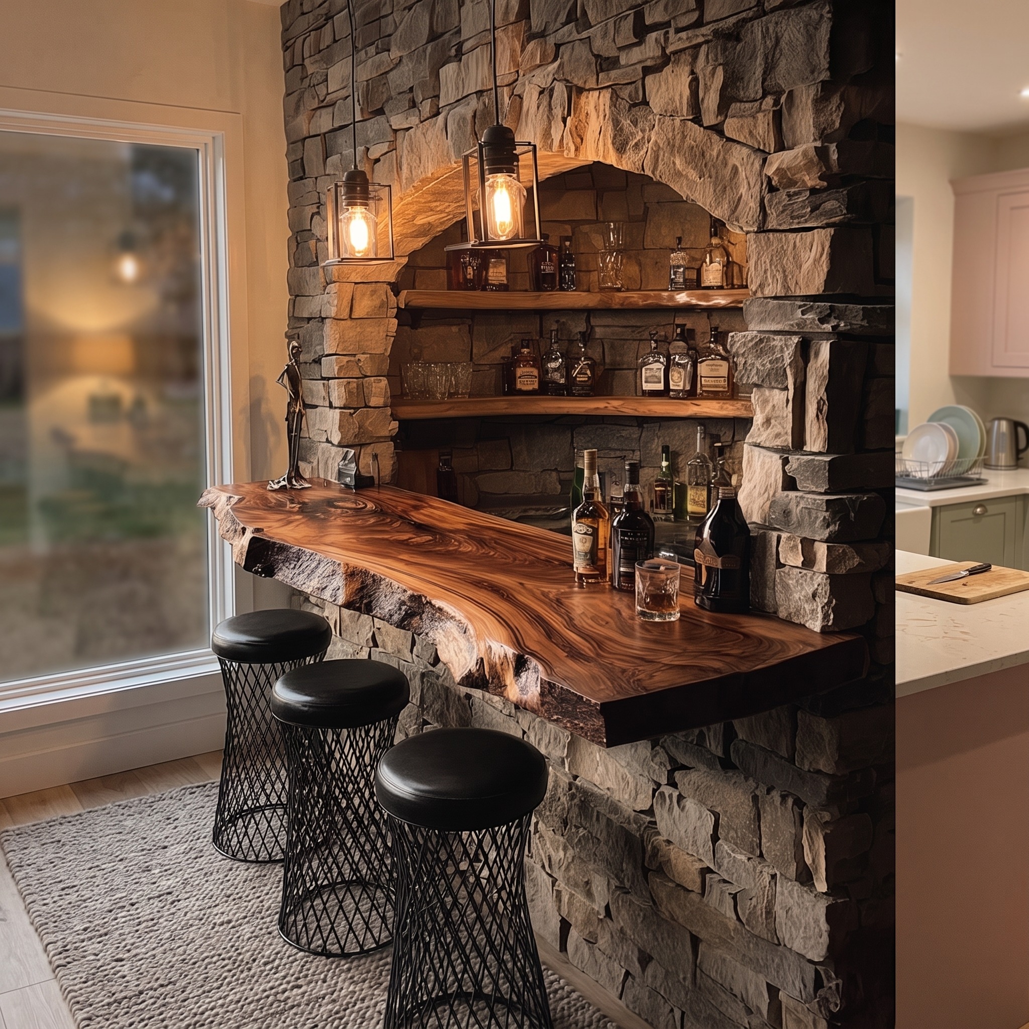 Rustic Live Edge Bar Shelf Home Decor