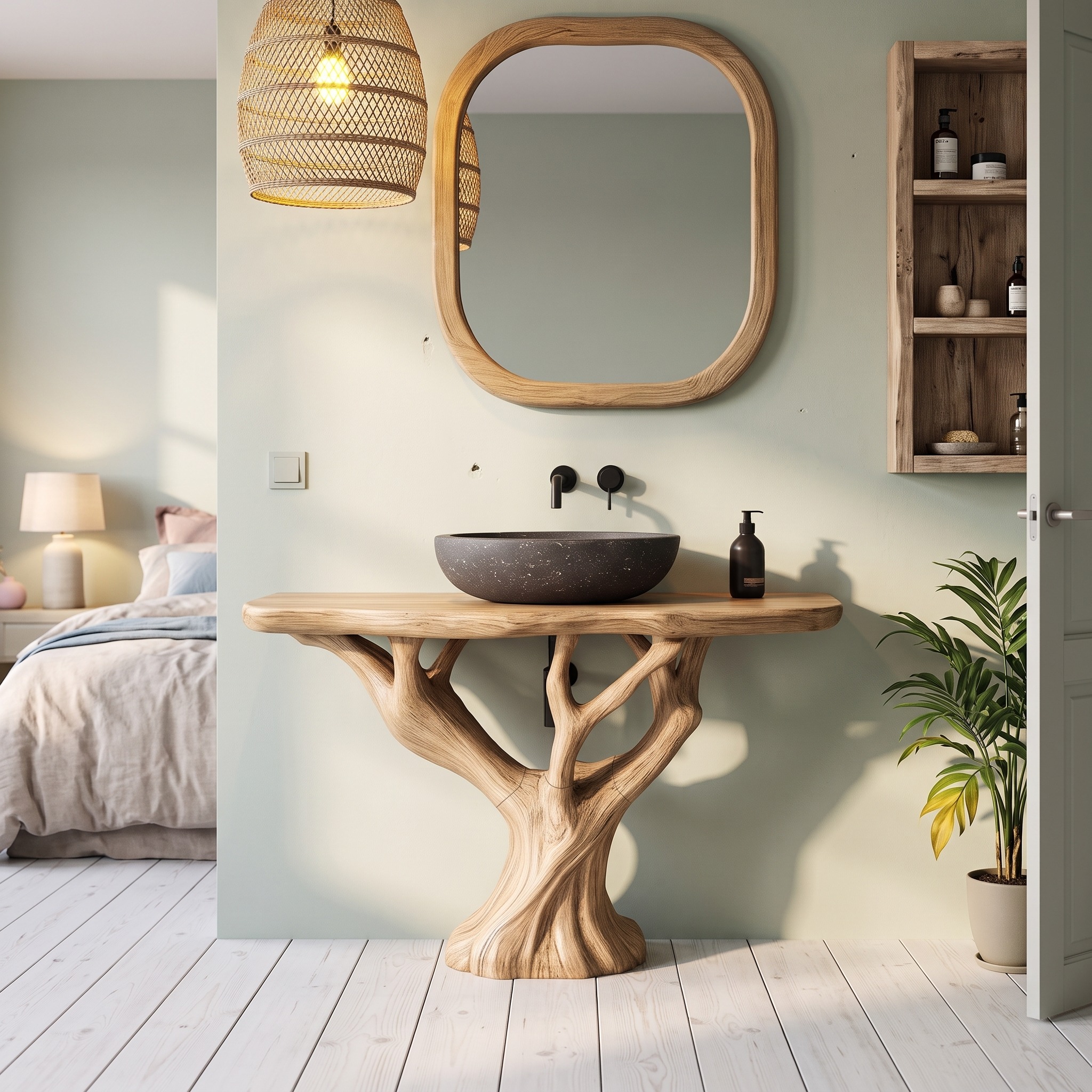 Rustic Live Edge Bathroom Vanity with Natural Wood Base for Bathroom