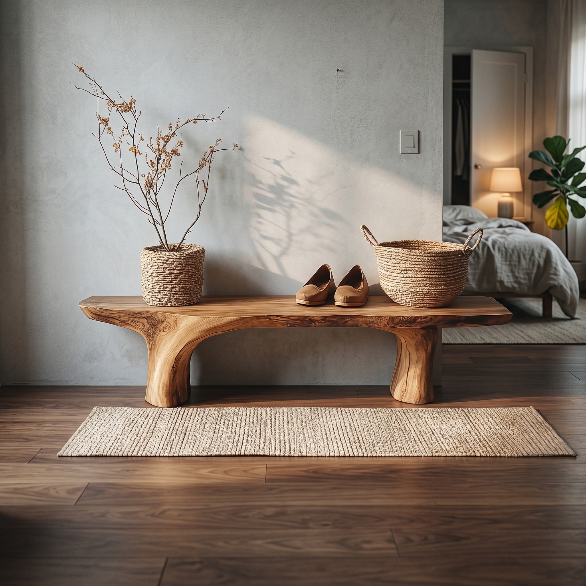 Rustic Live Edge Bench Living Room Entryway Furniture