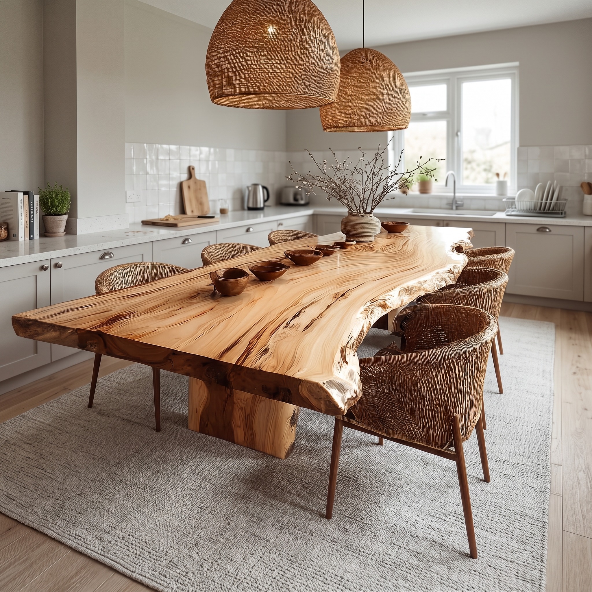 Rustic Live Edge Dining Table Open Kitchen