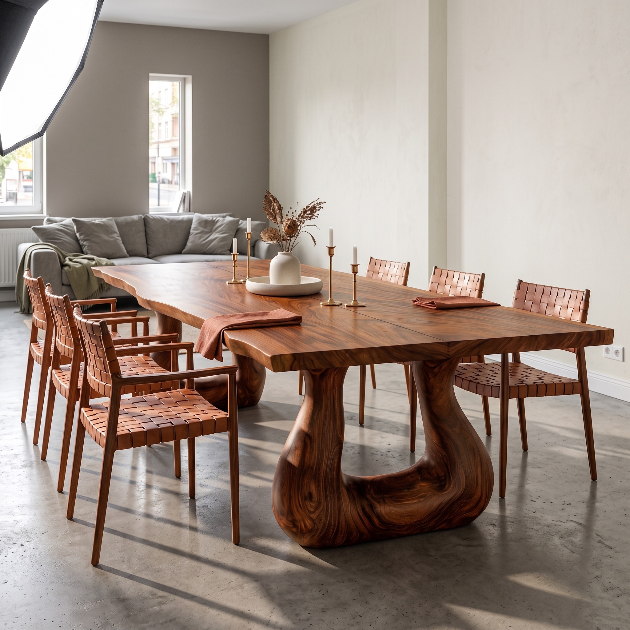 Rustic Live Edge Dining Table with Flowing Tree Form Legs for Dining Room