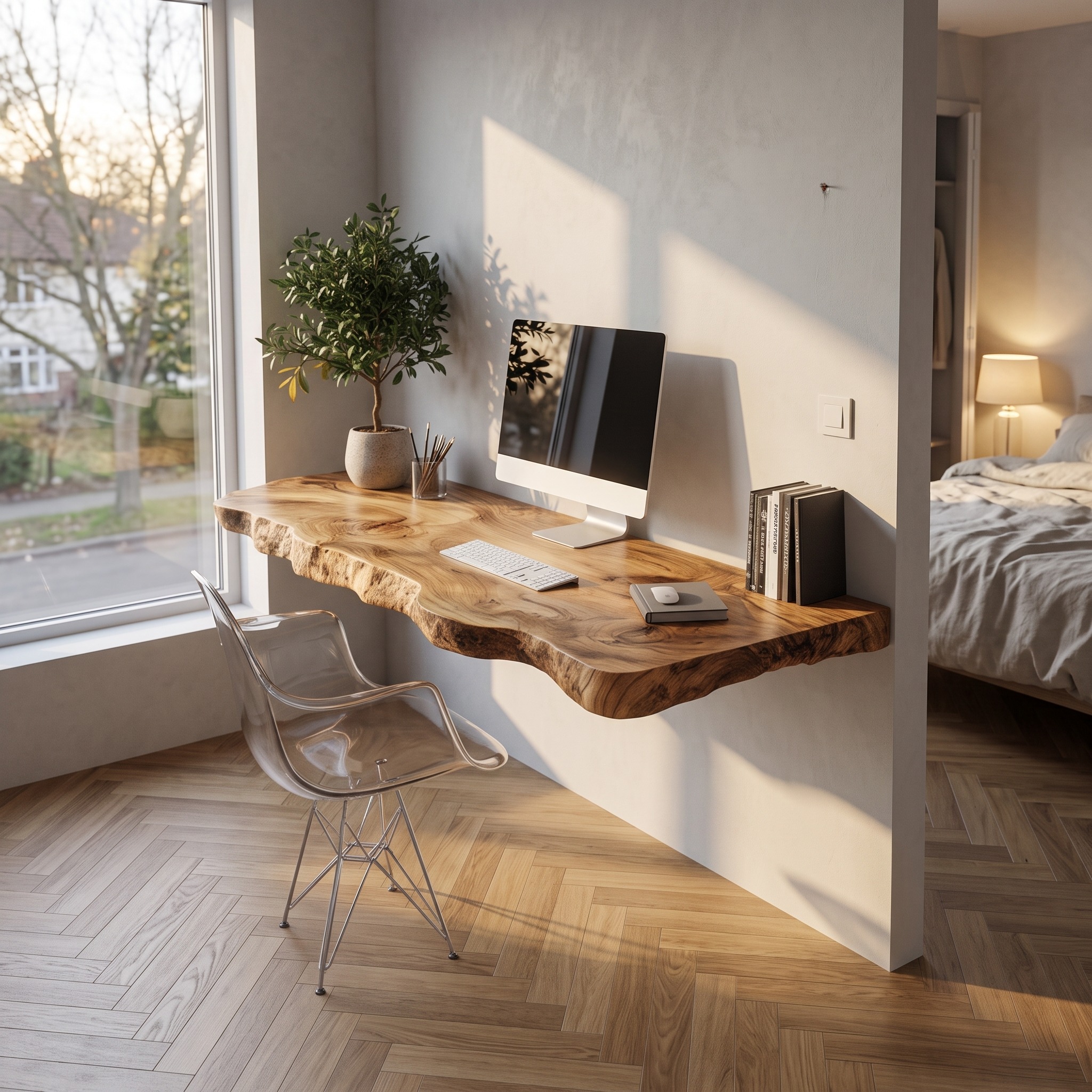 Rustic Live Edge Floating Desk Office or Bedroom