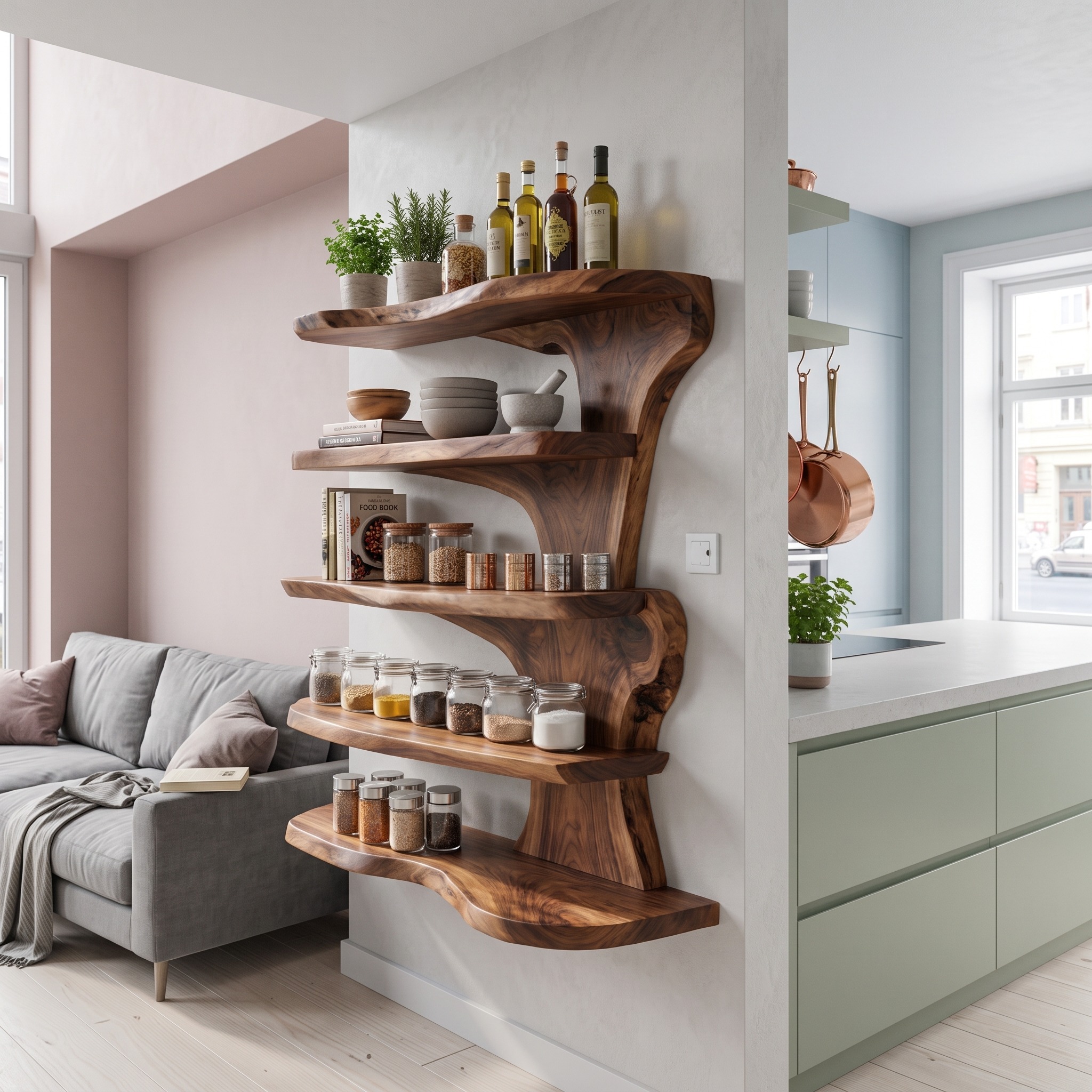 Rustic Live Edge Floating Shelf for Kitchen