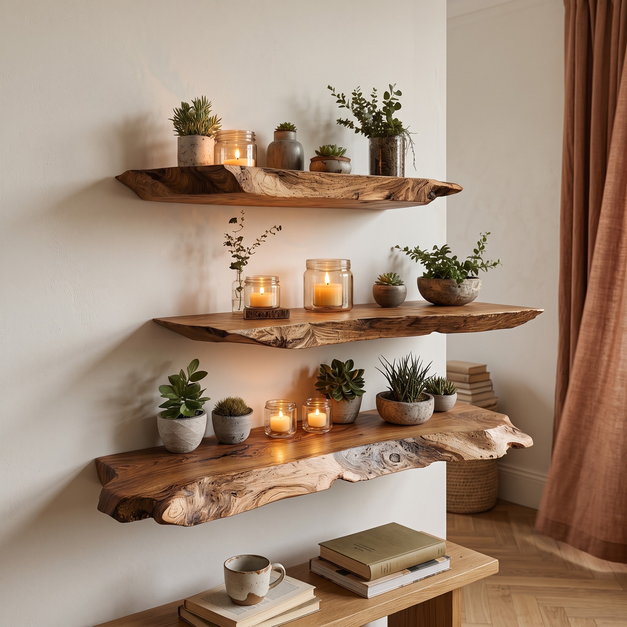 Rustic Live Edge Floating Shelf Living Room