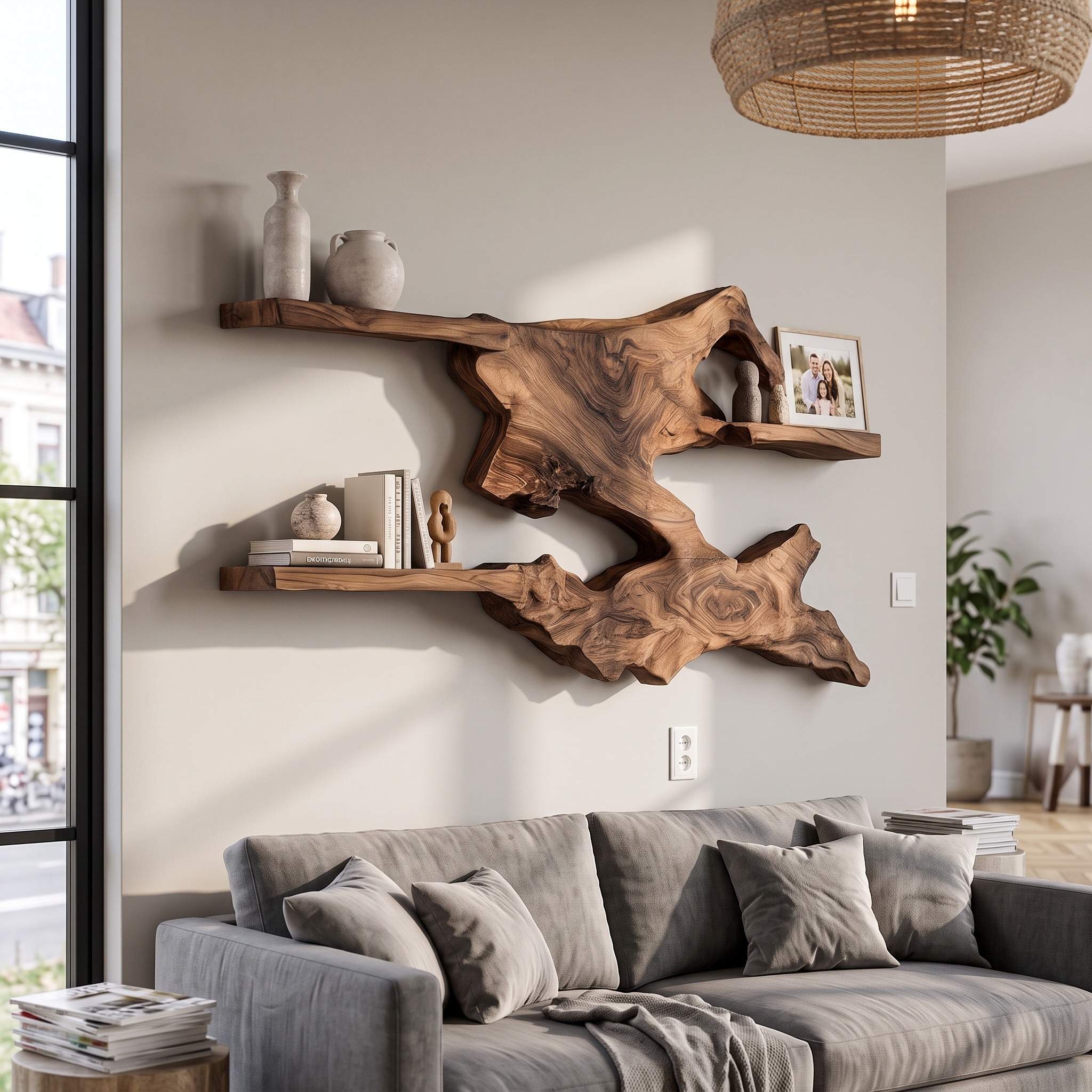 Rustic Live Edge Floating Shelf Wall Mounted Book Shelves for Living Room