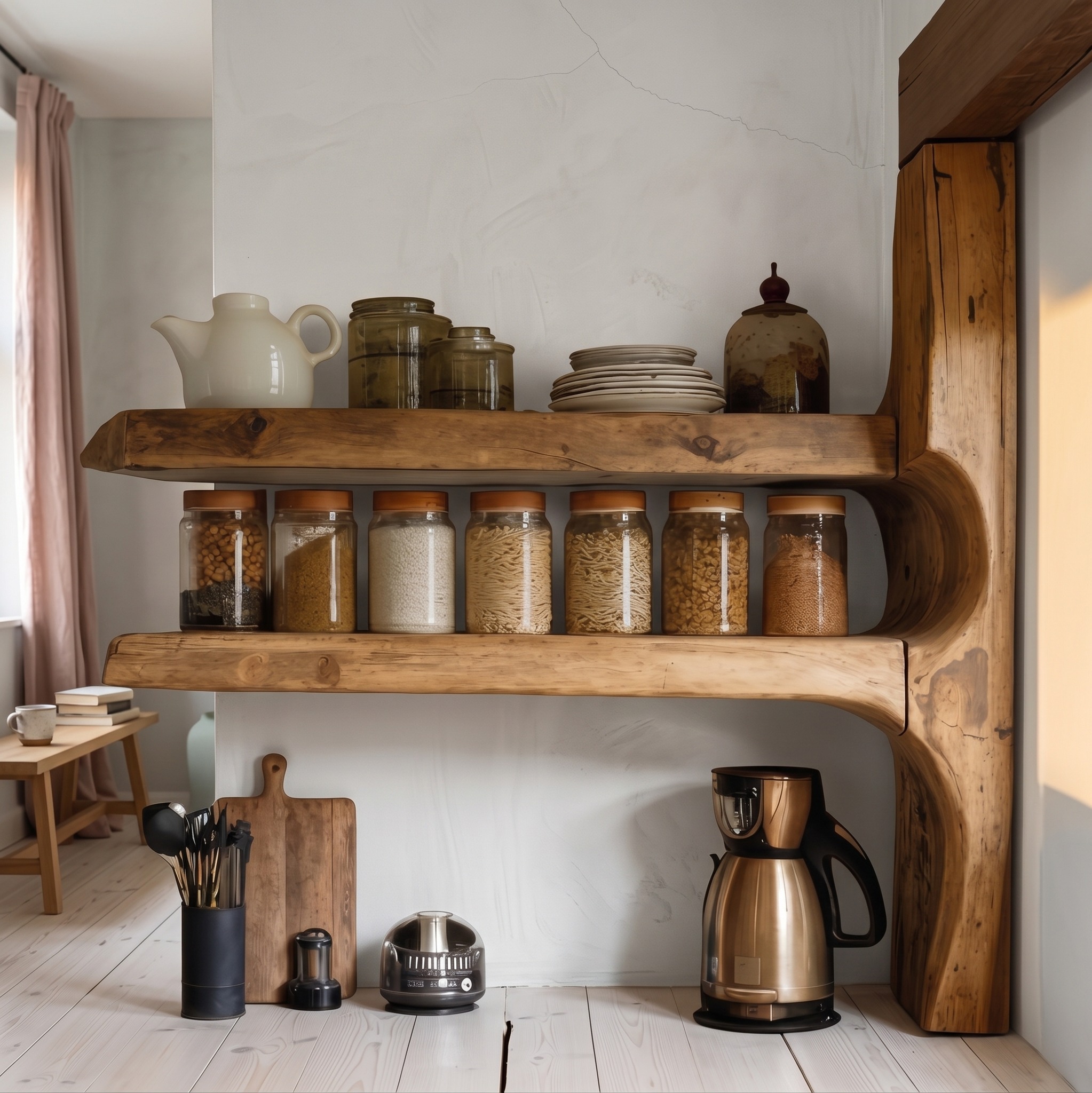 Rustic Live Edge Kitchen Shelf for Cozy Farmhouse Pantry