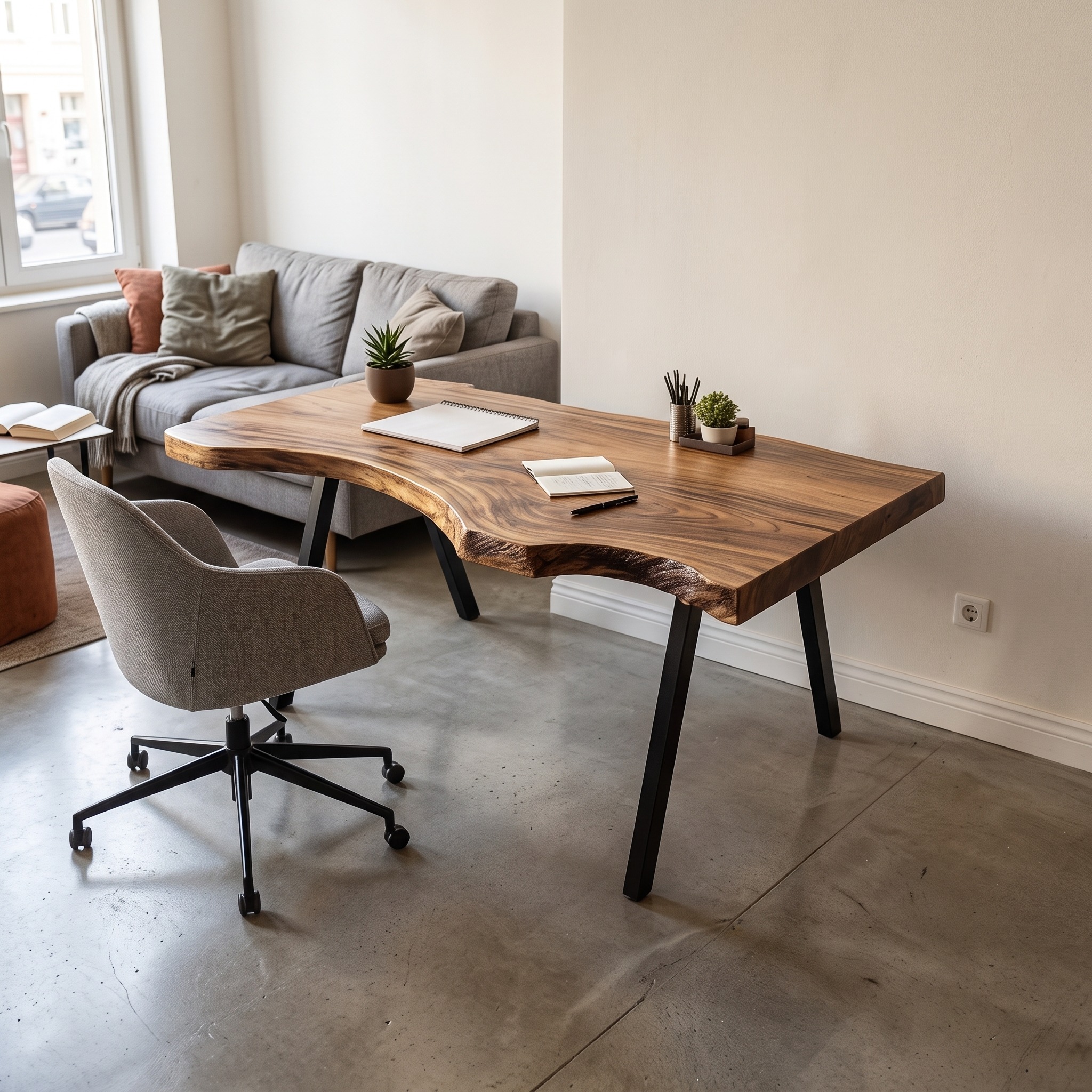 Rustic Live Edge Modern Work Desk Bedroom and Home Office
