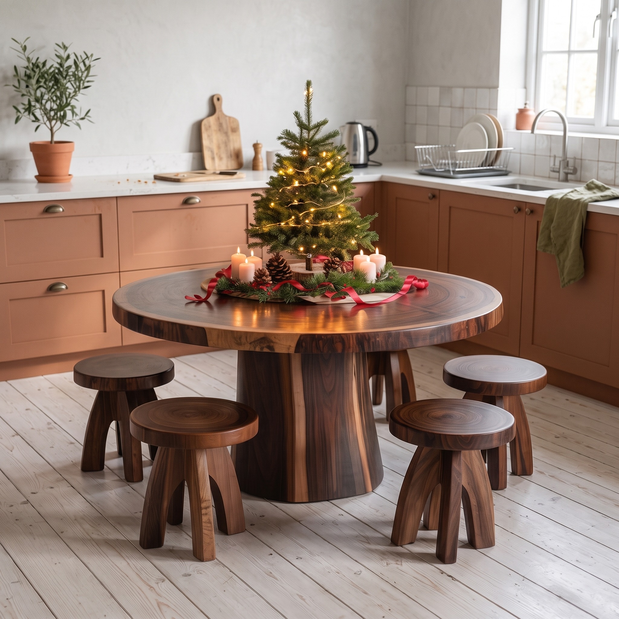 Rustic Live Edge Round Dining Table Kitchen
