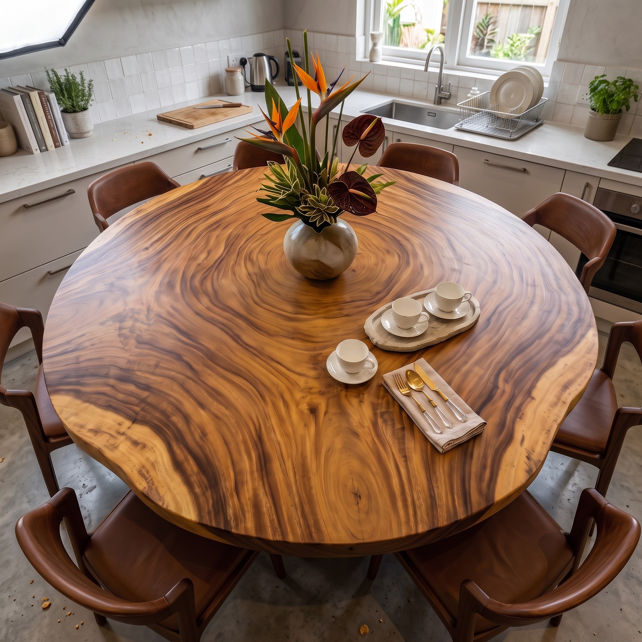 Rustic Live Edge Round Table Top 8 Seater