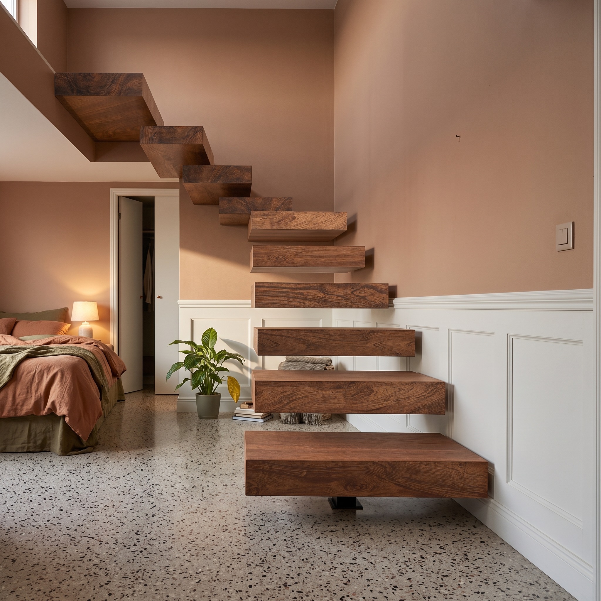 Rustic Live Edge Stairs for Living Room Home Decor