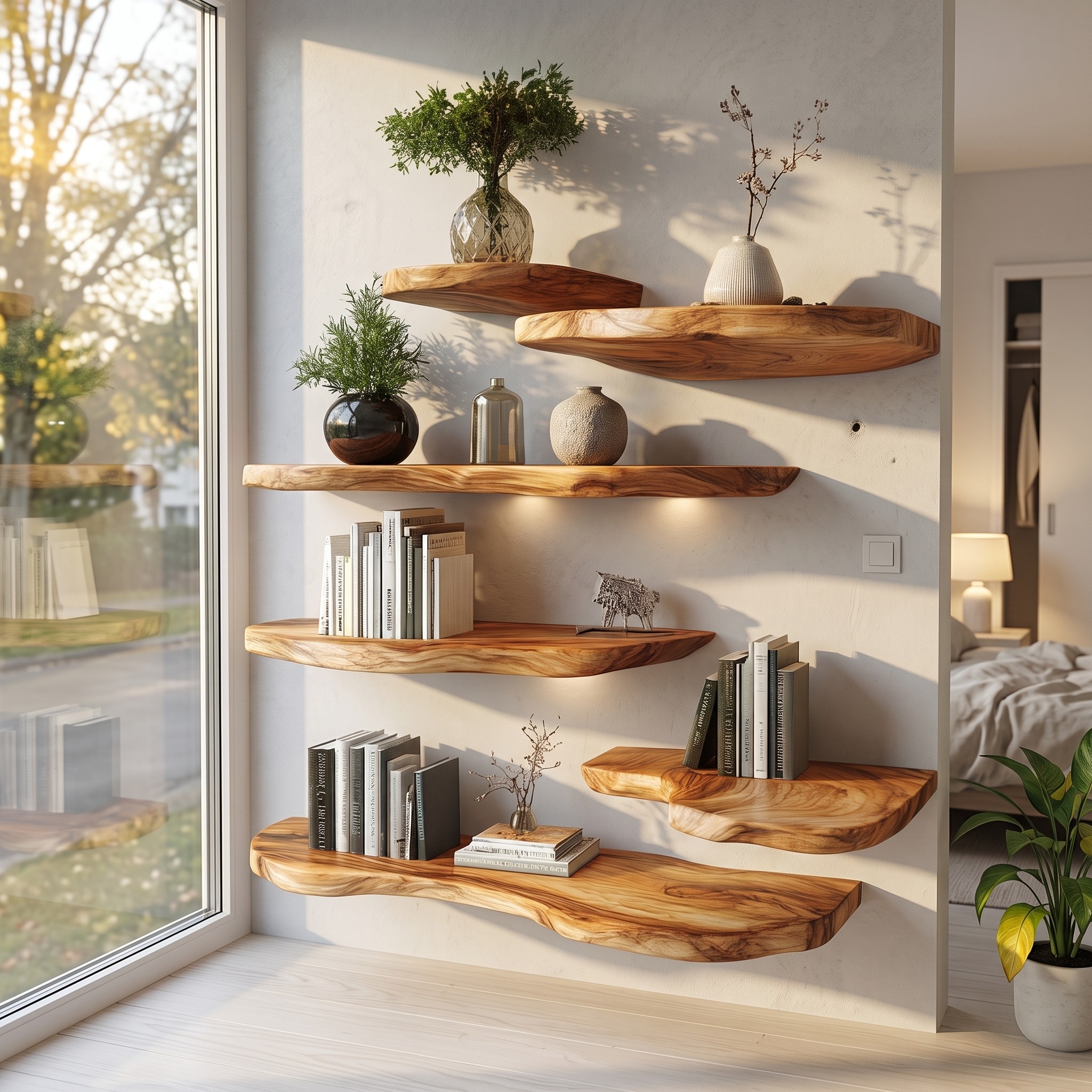 Rustic Live Edge Wall Shelf Living Room or Bedroom