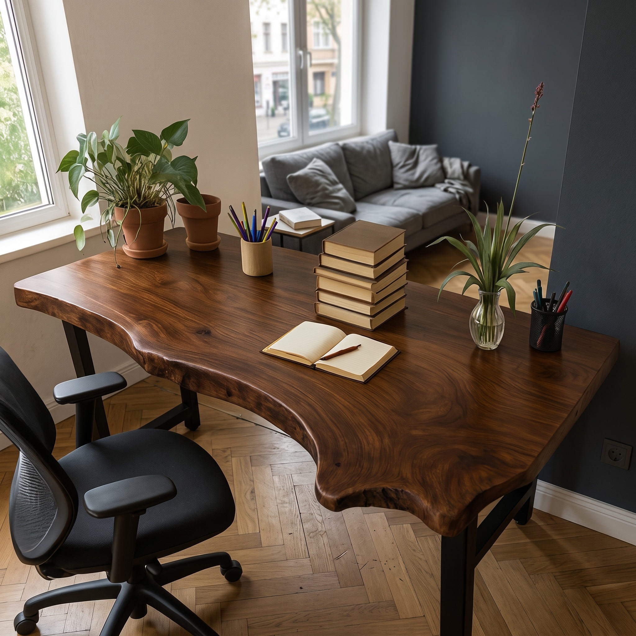 Rustic Live Edge Wood Desk for Home Office and Study Room