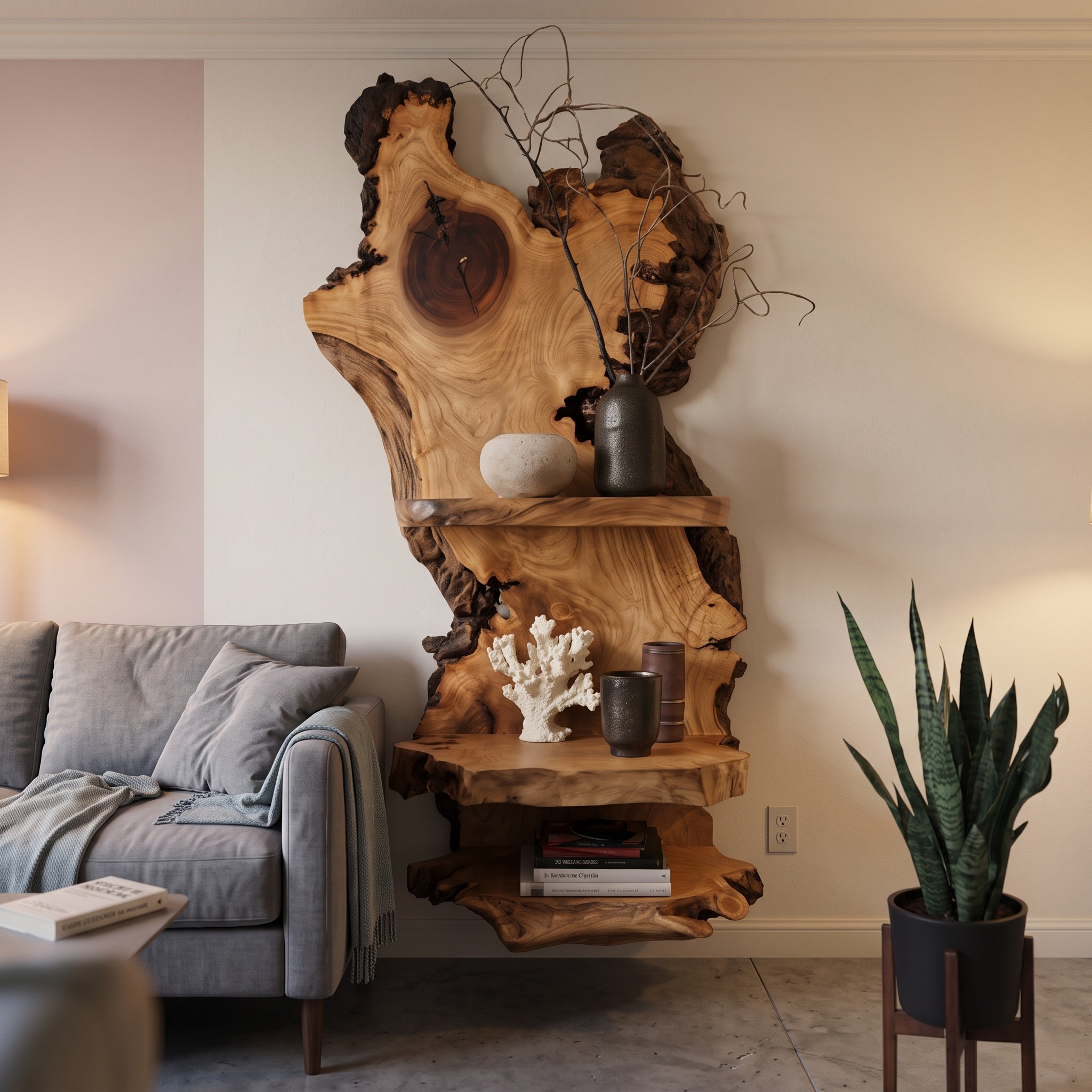 Rustic Live Edge Wood Shelf for Bedroom Decoration and Wooden Bookshelf Display