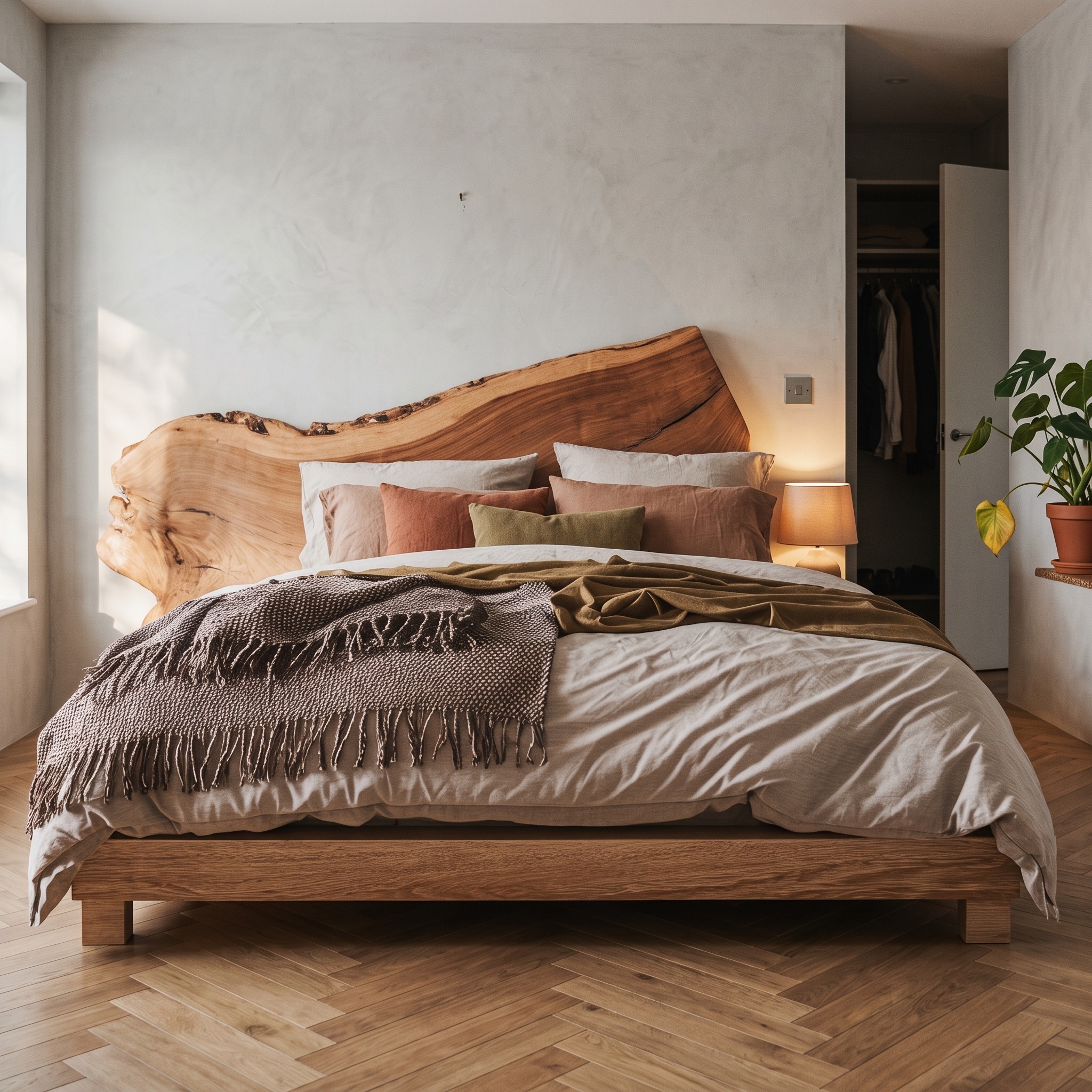 Rustic Live Edge Wooden Bed Frame and Headboard for Bedroom Decor