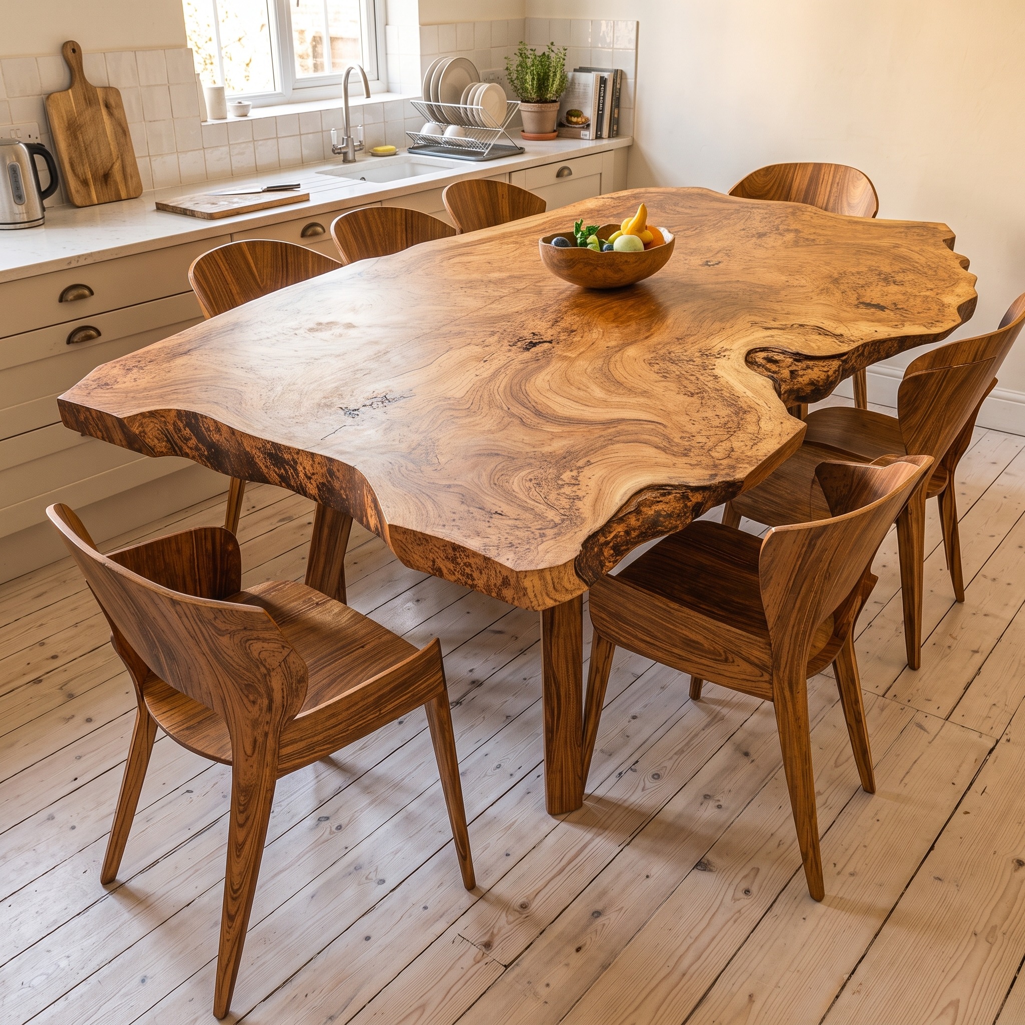 Rustic Live Edge Wooden Dining Table for Open Kitchen