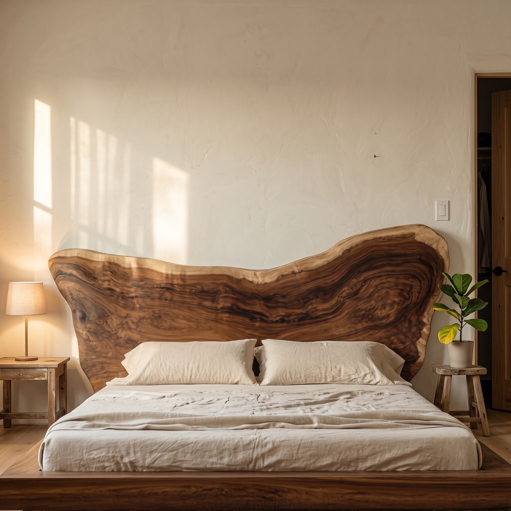 Rustic Live Edge Wooden Headboard Solid Wood Bedroom Interior Natural Statement