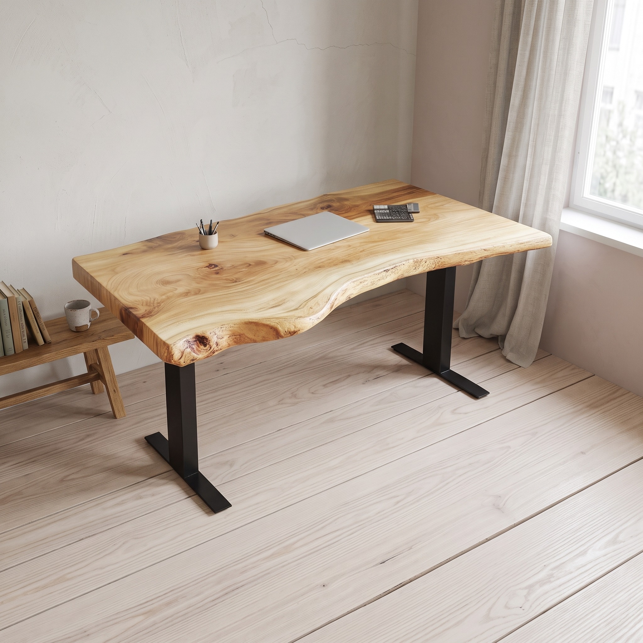 Rustic Live Edge Wooden Work Desk Modern Home Office