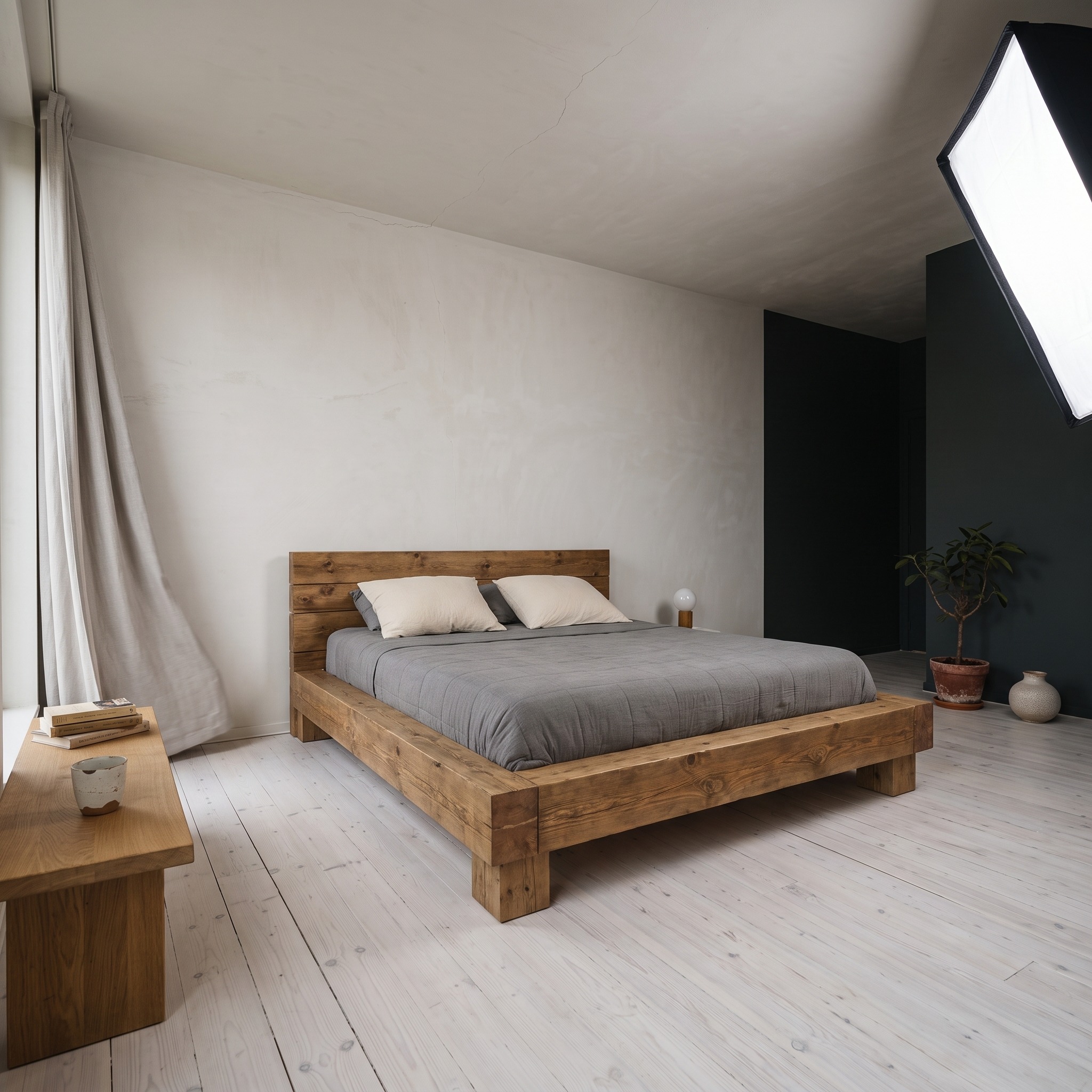 Rustic Low Profile Bed Frame for Cozy Minimalist Bedroom