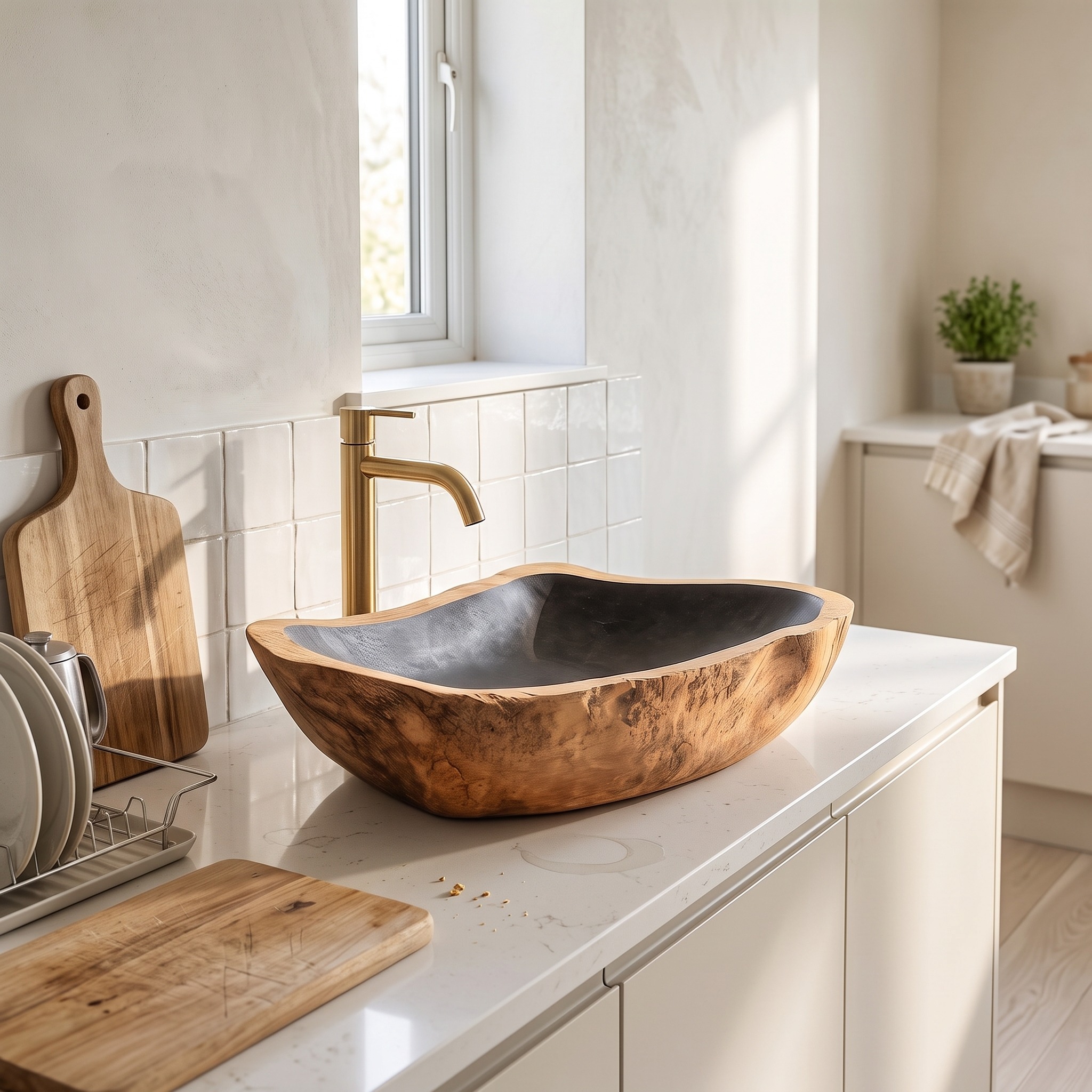 Rustic Mid Century Solid Wood Sink for Bathroom Decor