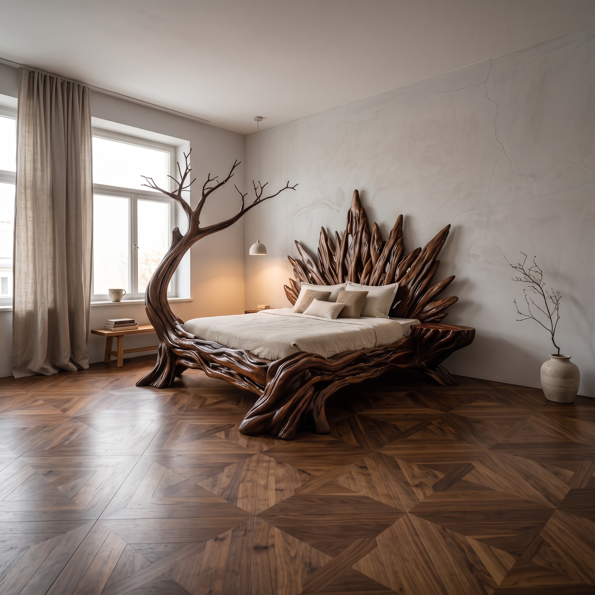 Rustic Minimal Bedroom Wood Platform Bed