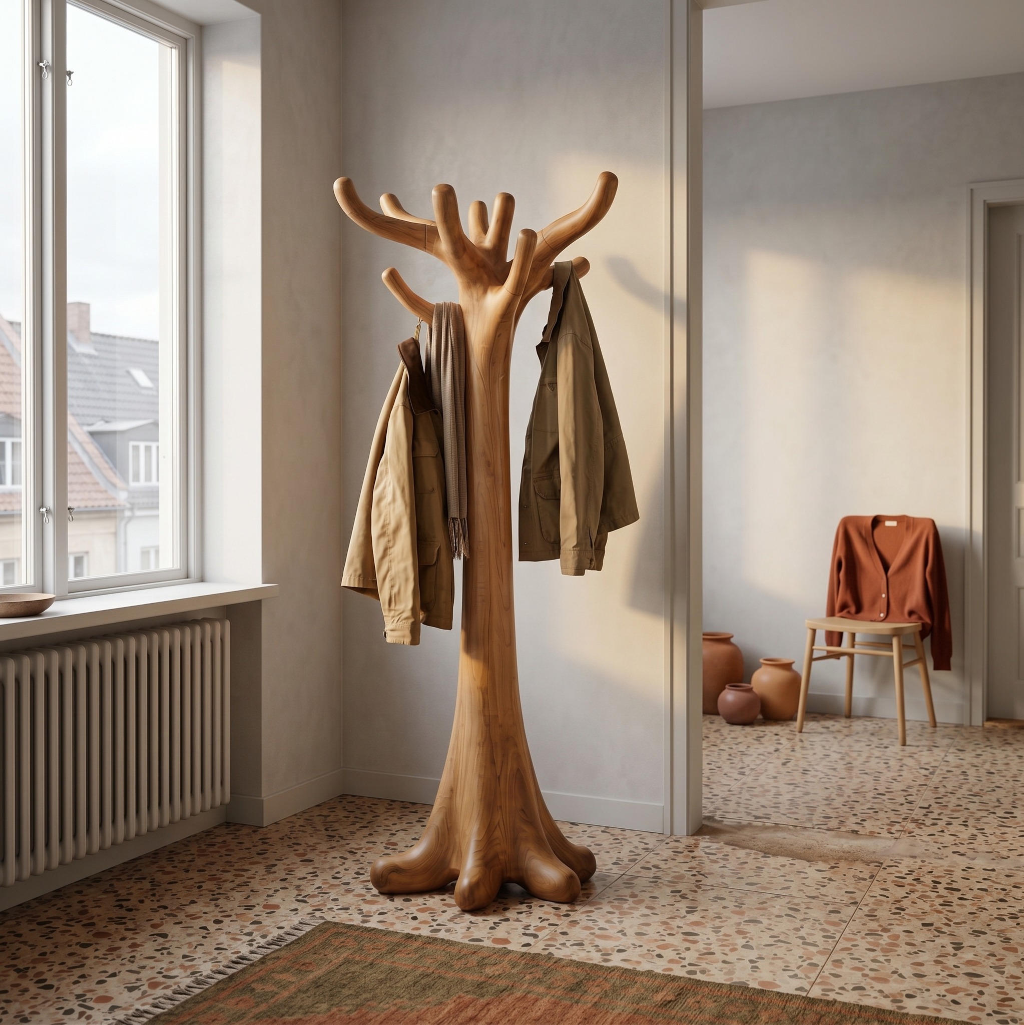 Rustic Minimal Tree Coat Rack for Bedroom and Living Area