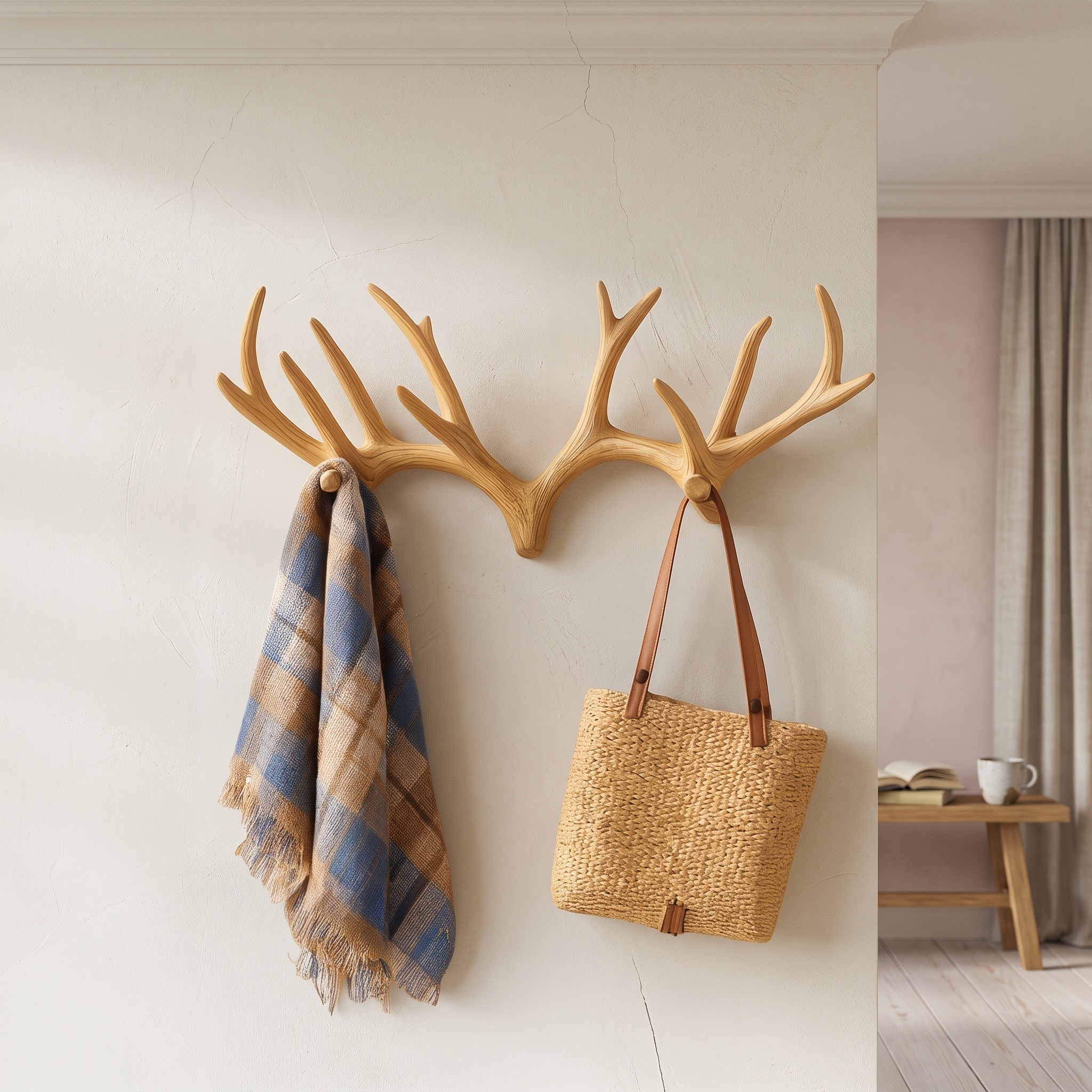Rustic Minimalist Antler Coat Rack Wall Decor