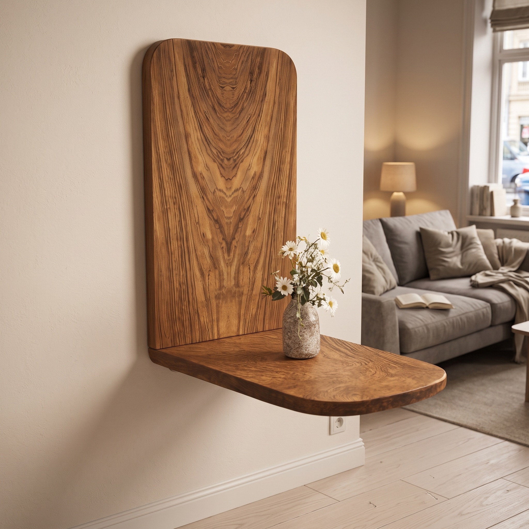 Rustic Minimalist Wall Mounted Wooden Table for Balcony and Patio
