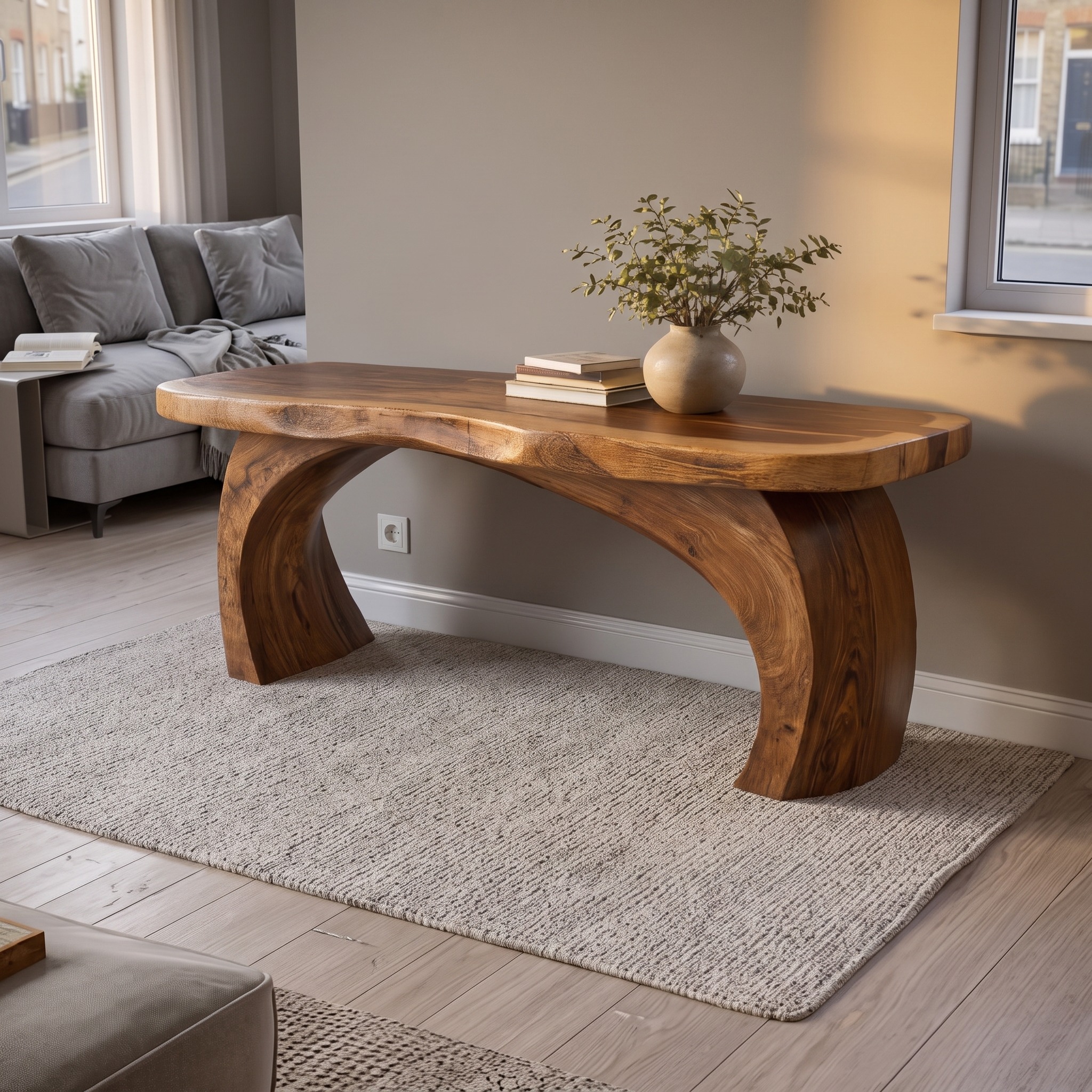 Rustic Modern Console Shelf Sculptural Handmade Furniture for Home Interior