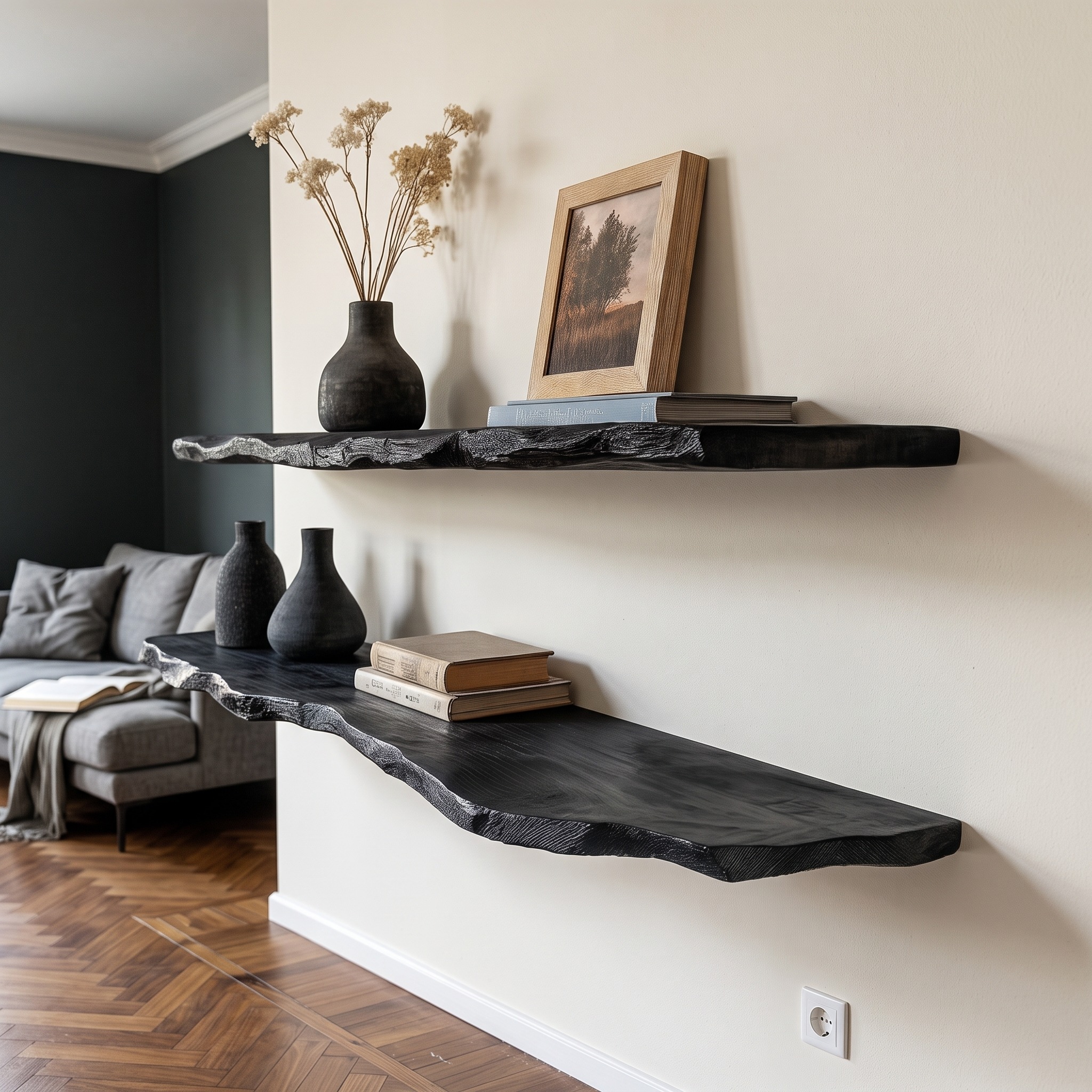Rustic Modern Live Edge Wall Mounted Shelf Living Room or Study Room