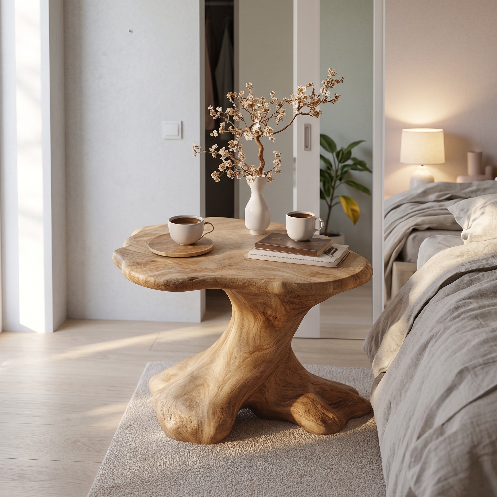 Rustic Modern Sculptural Side Table Bedroom Entryway