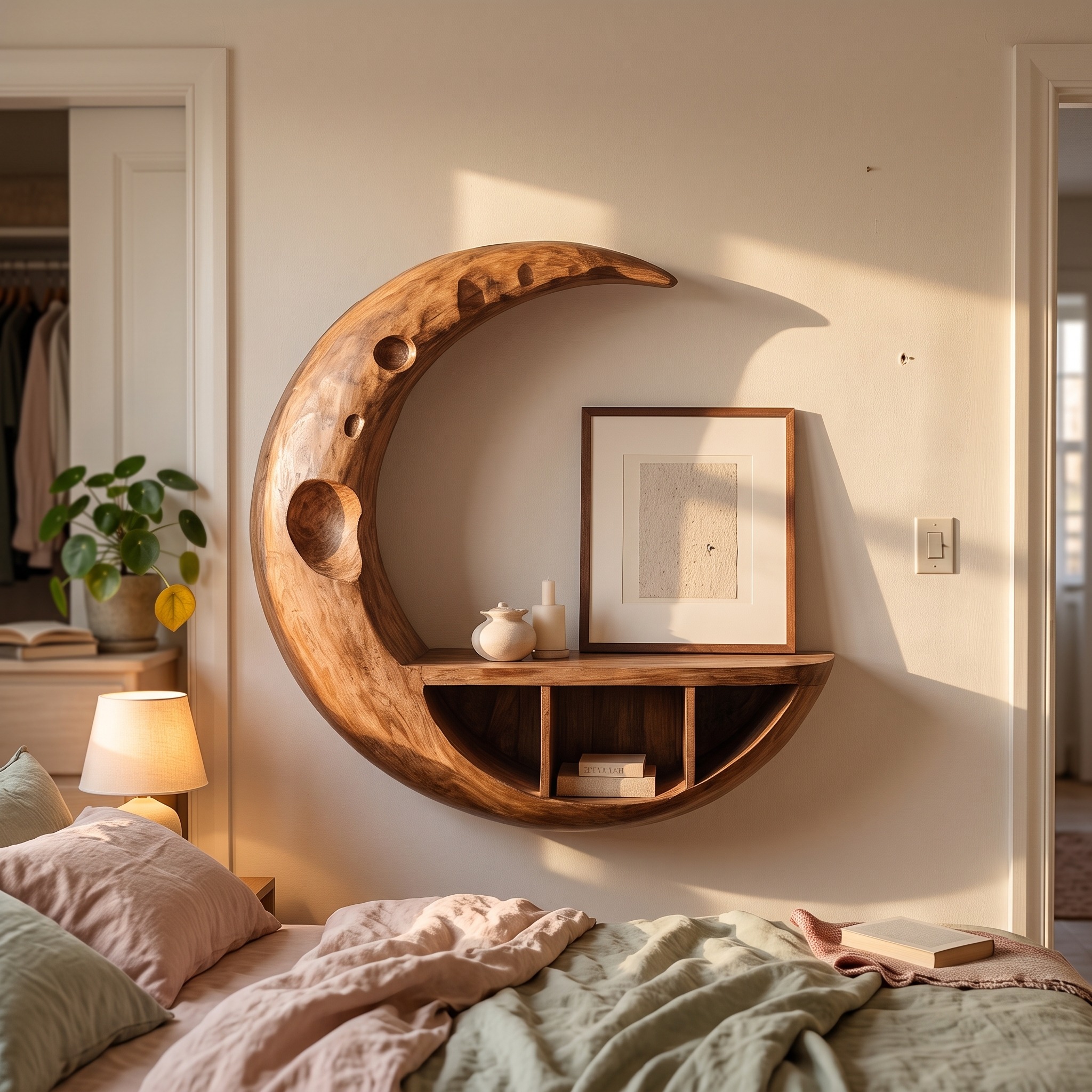 Rustic Moon Wall Shelf for Living Room and Apartment
