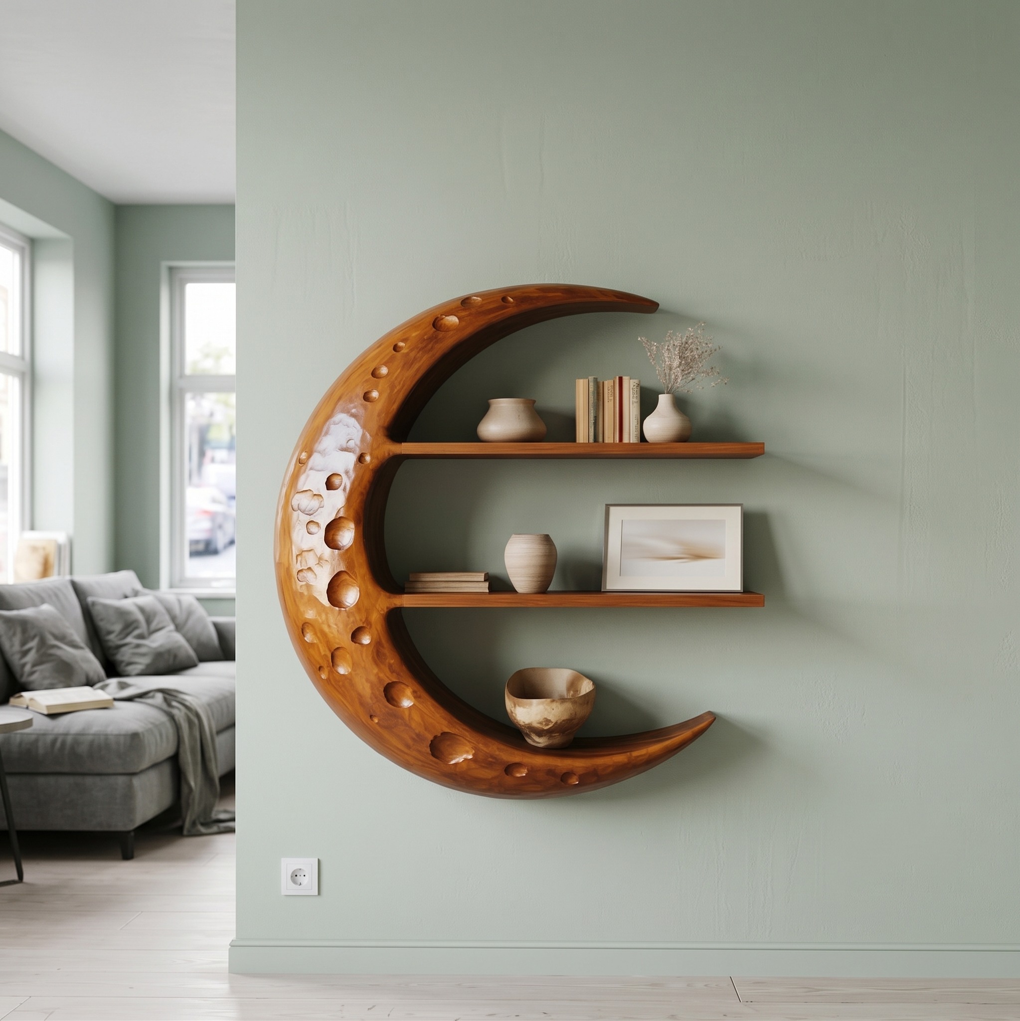 Rustic Moon Wall Shelf for Living Room and Bedroom