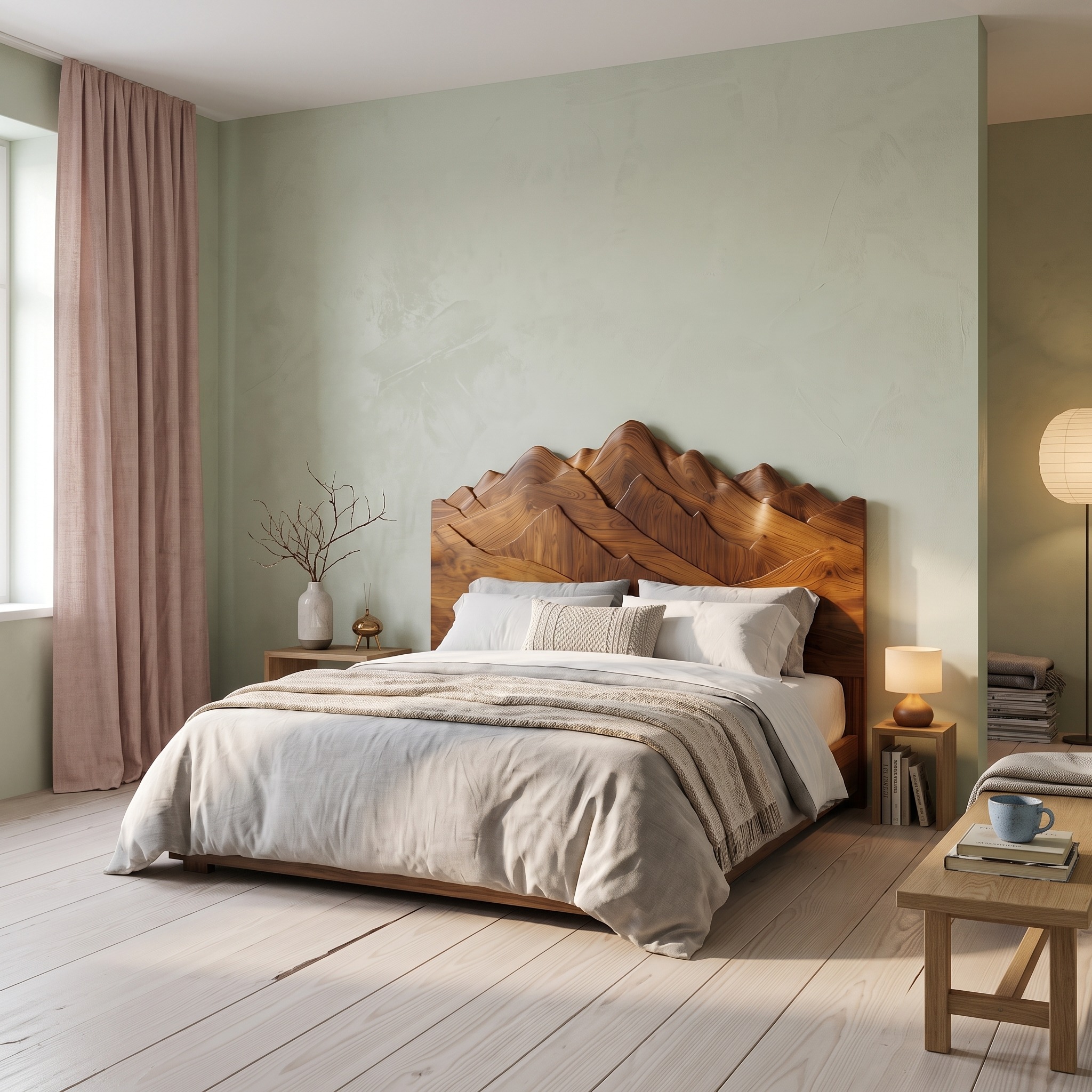 Rustic Mountain Headboard Wooden Bed Headboard for Bedroom