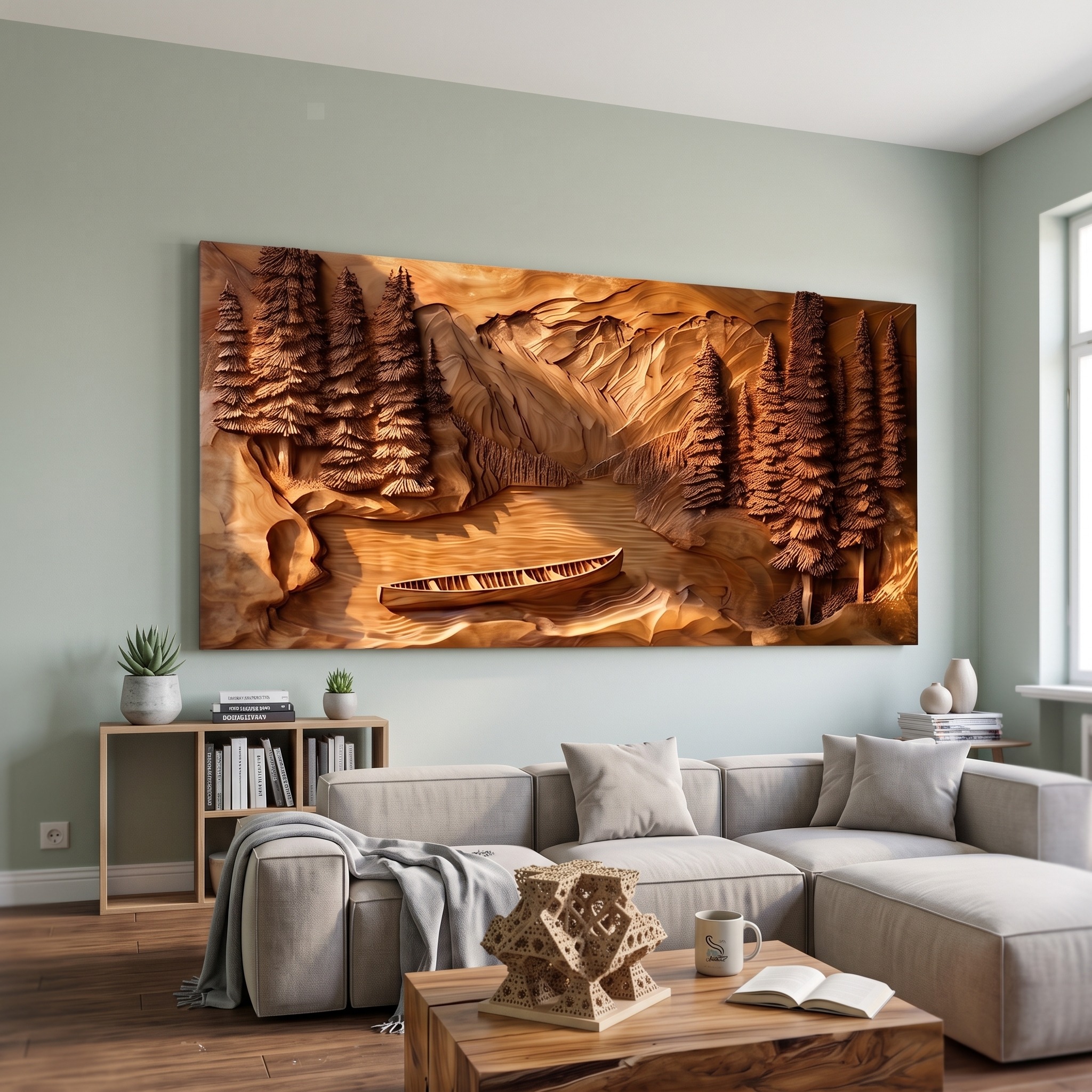 Rustic Mountain Lake Wood Wall Art for Luxury Cabin Living Spaces