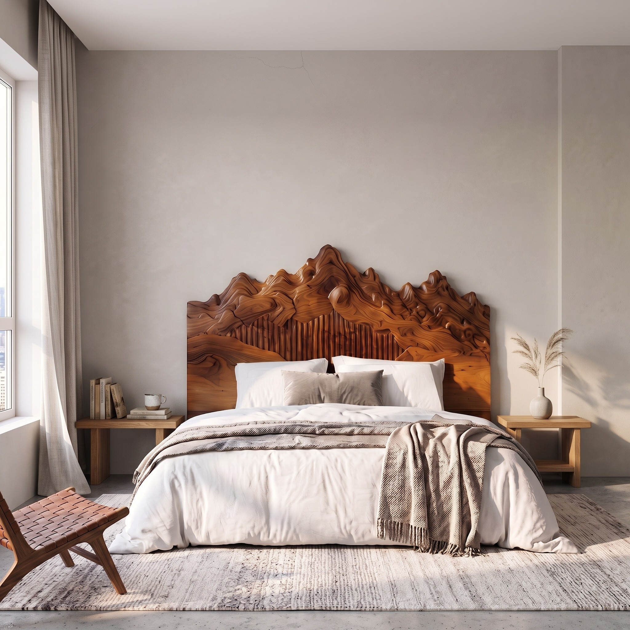 Rustic Mountain Peak Headboard Wooden Bed Headboard for Bedroom
