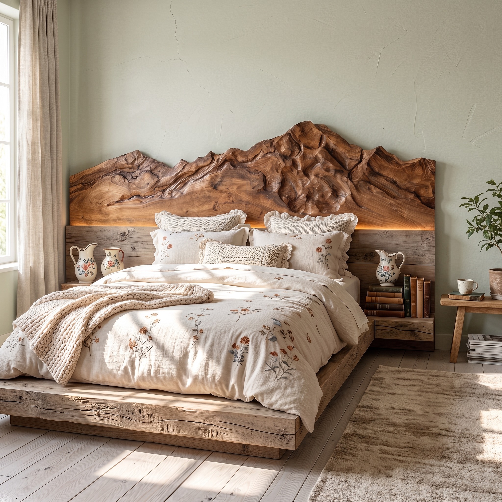 Rustic Mountain Wood Headboard for Farmhouse Bedroom Decor
